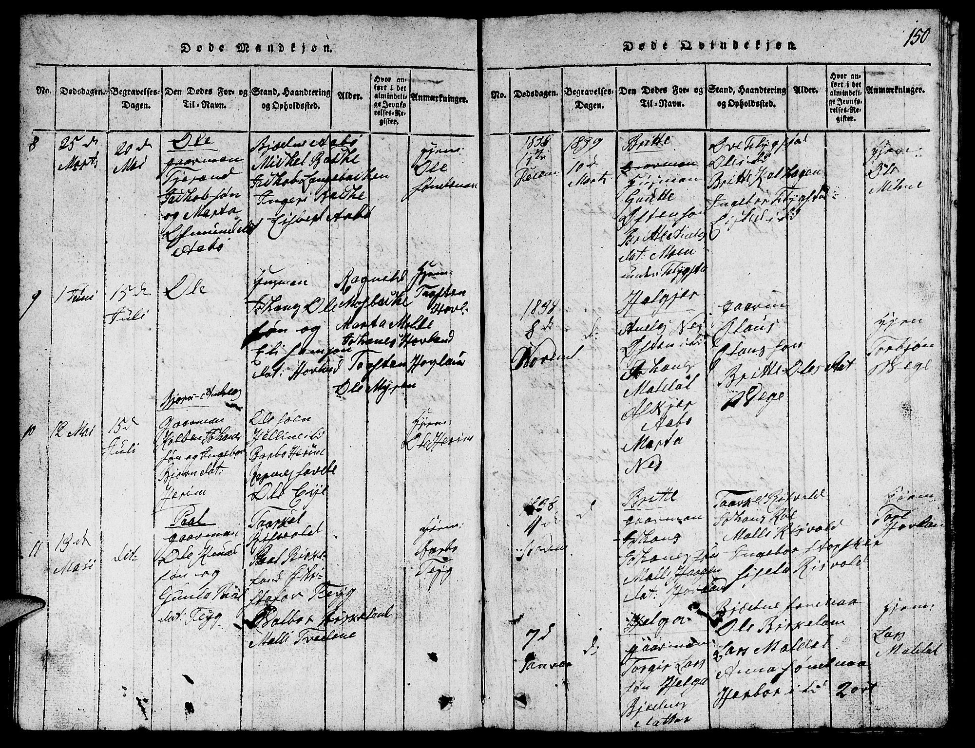 Suldal sokneprestkontor, SAST/A-101845/01/V/L0002: Parish register (copy) no. B 2, 1816-1845, p. 150