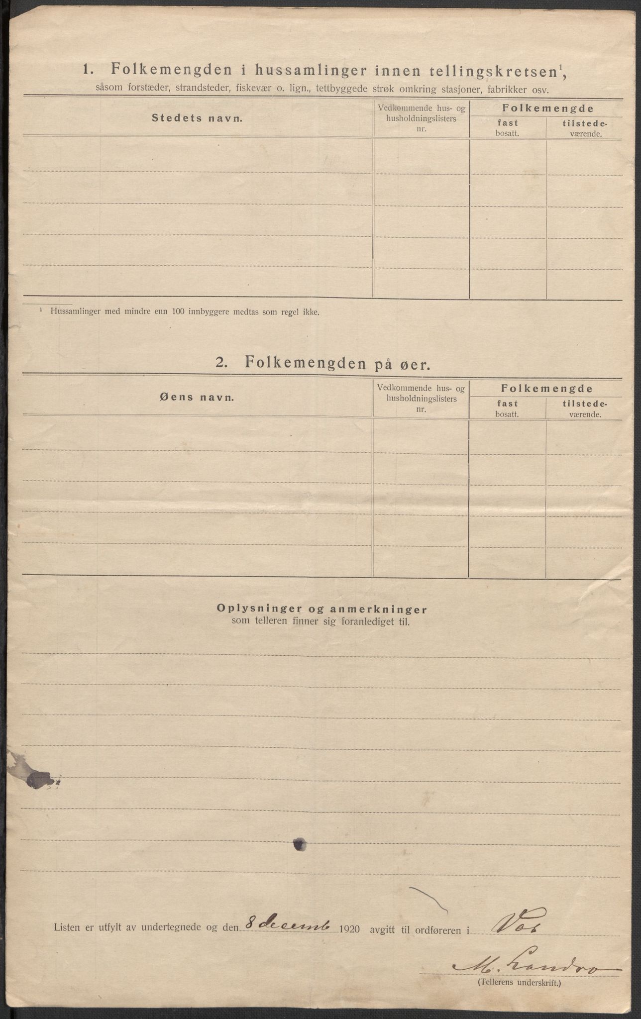 SAB, 1920 census for Voss, 1920, p. 100