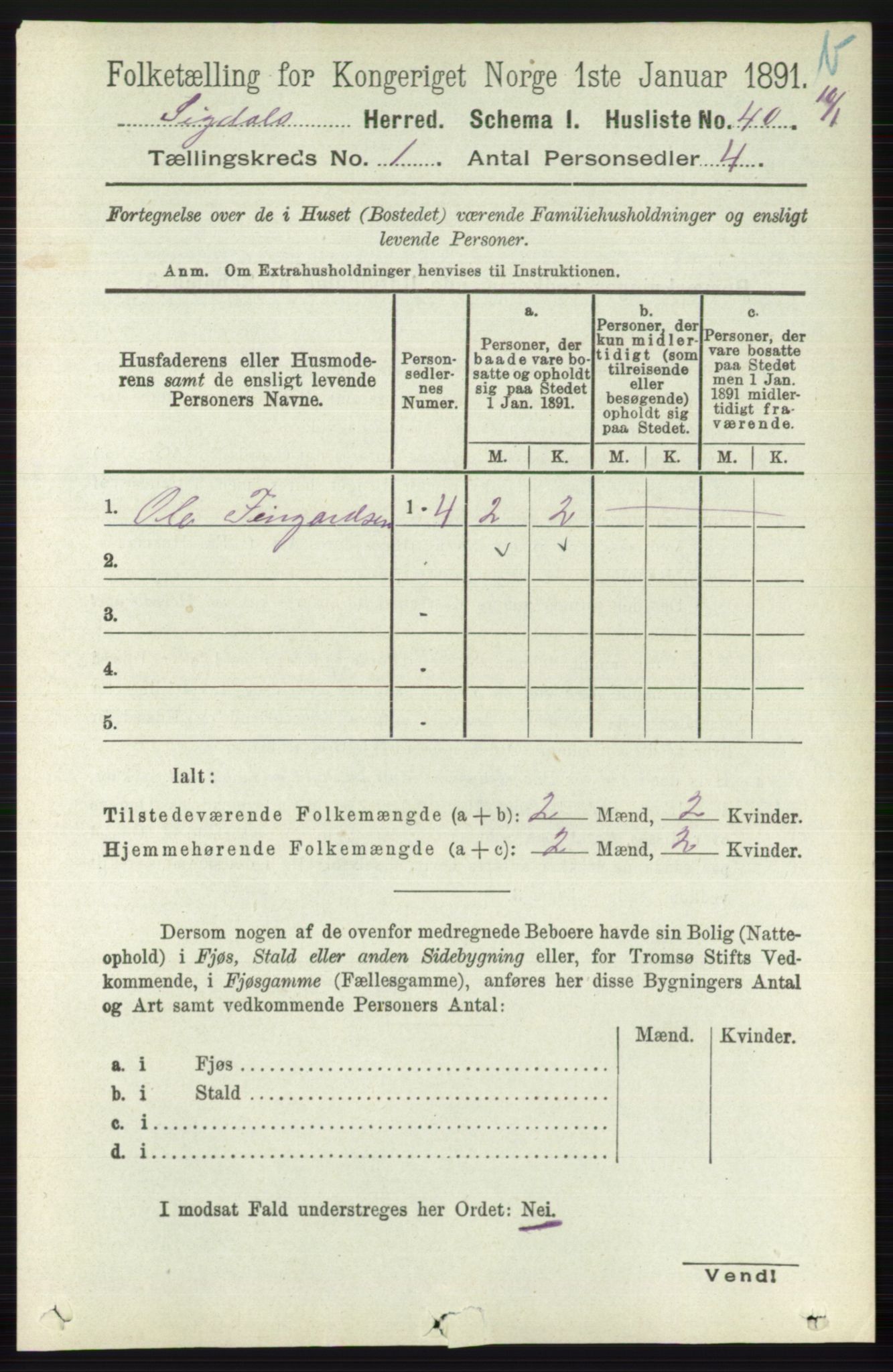 RA, 1891 census for 0621 Sigdal, 1891, p. 3708