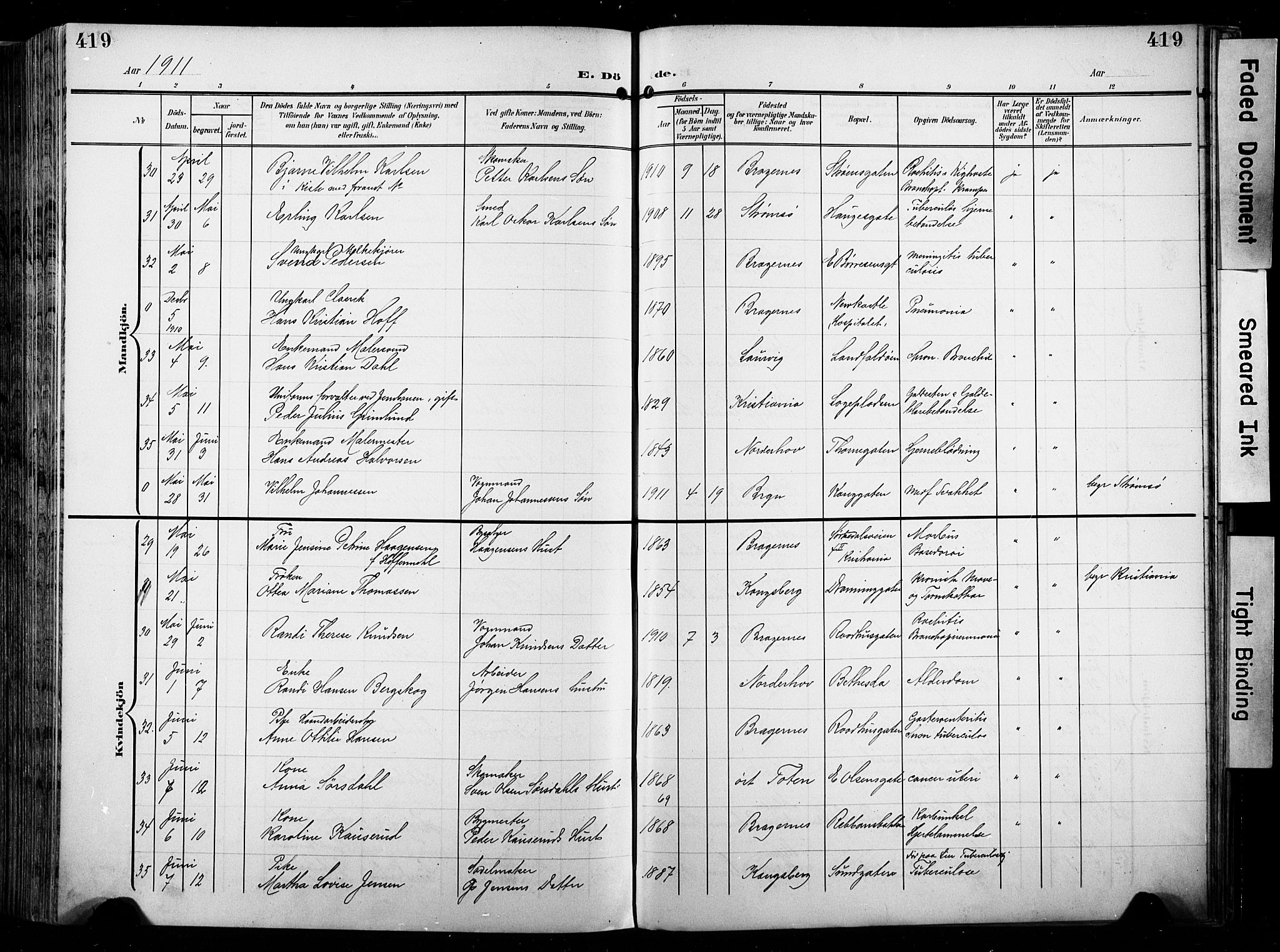 Bragernes kirkebøker, SAKO/A-6/F/Fb/L0009: Parish register (official) no. II 9, 1902-1911, p. 419