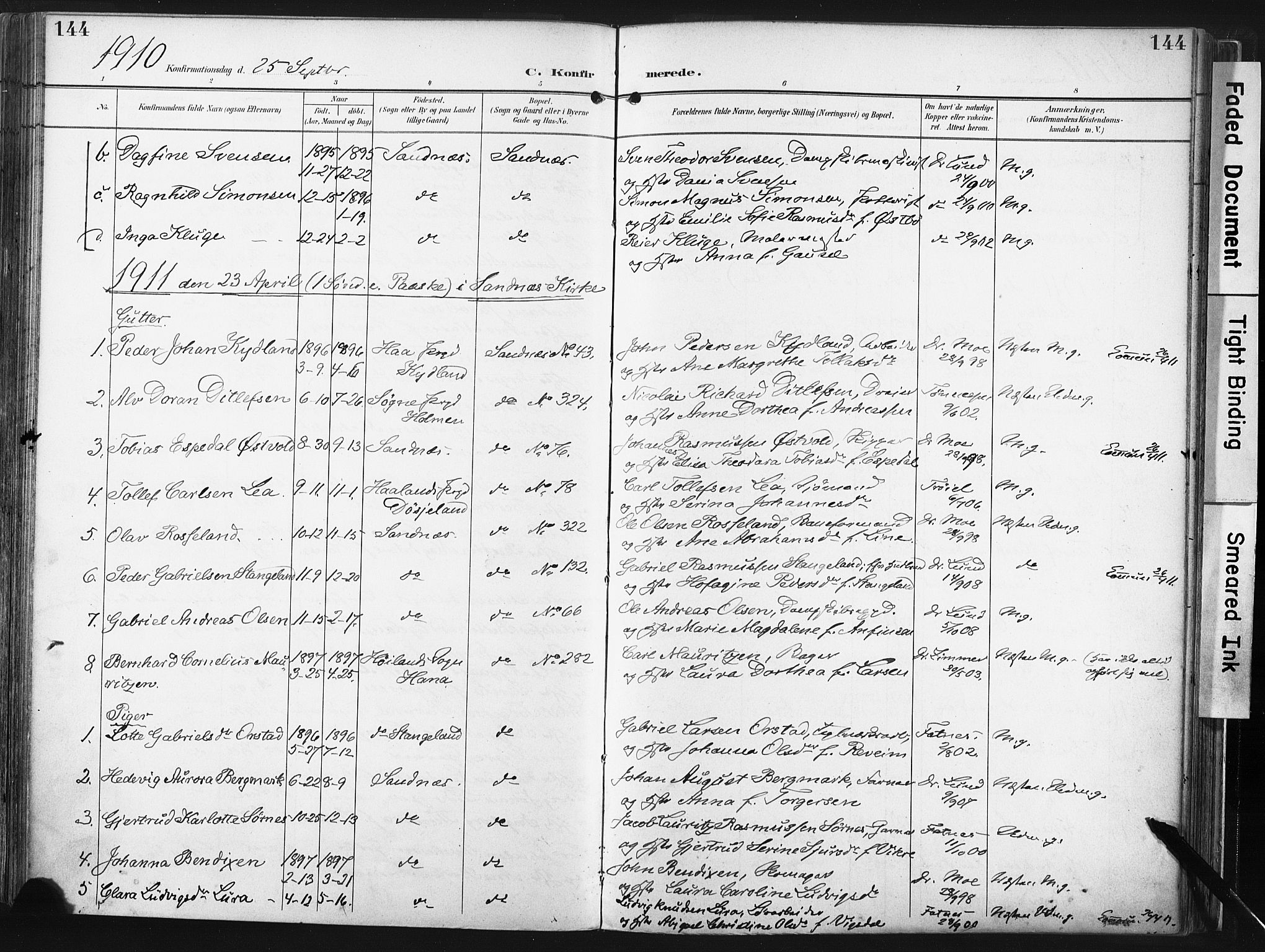 Høyland sokneprestkontor, SAST/A-101799/001/30BA/L0016: Parish register (official) no. A 16, 1899-1911, p. 144