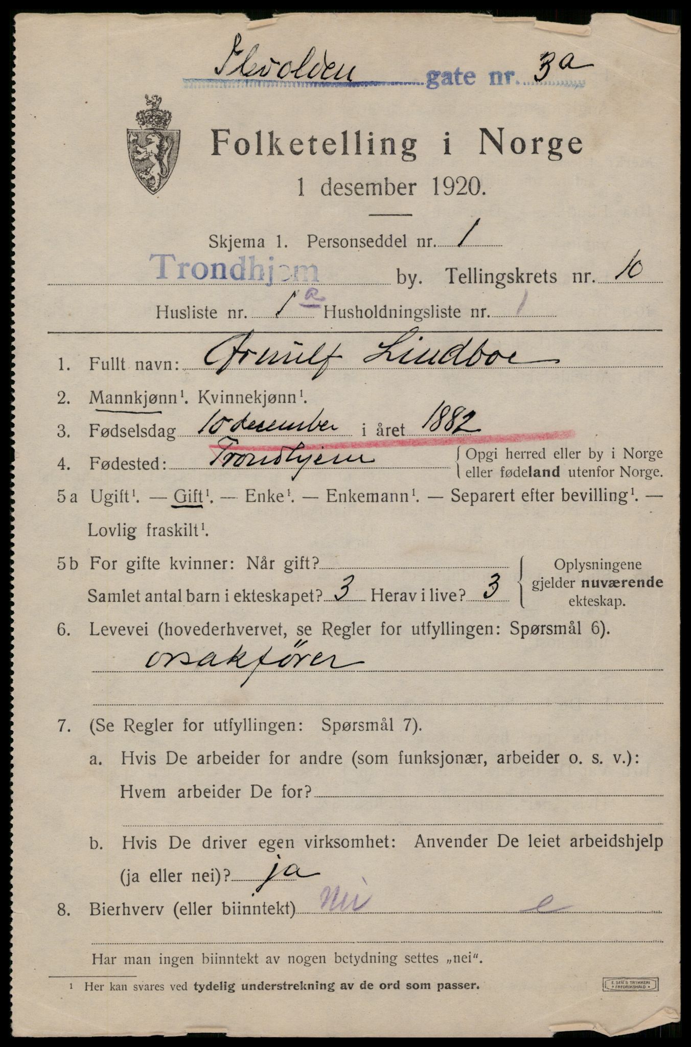 SAT, 1920 census for Trondheim, 1920, p. 44842