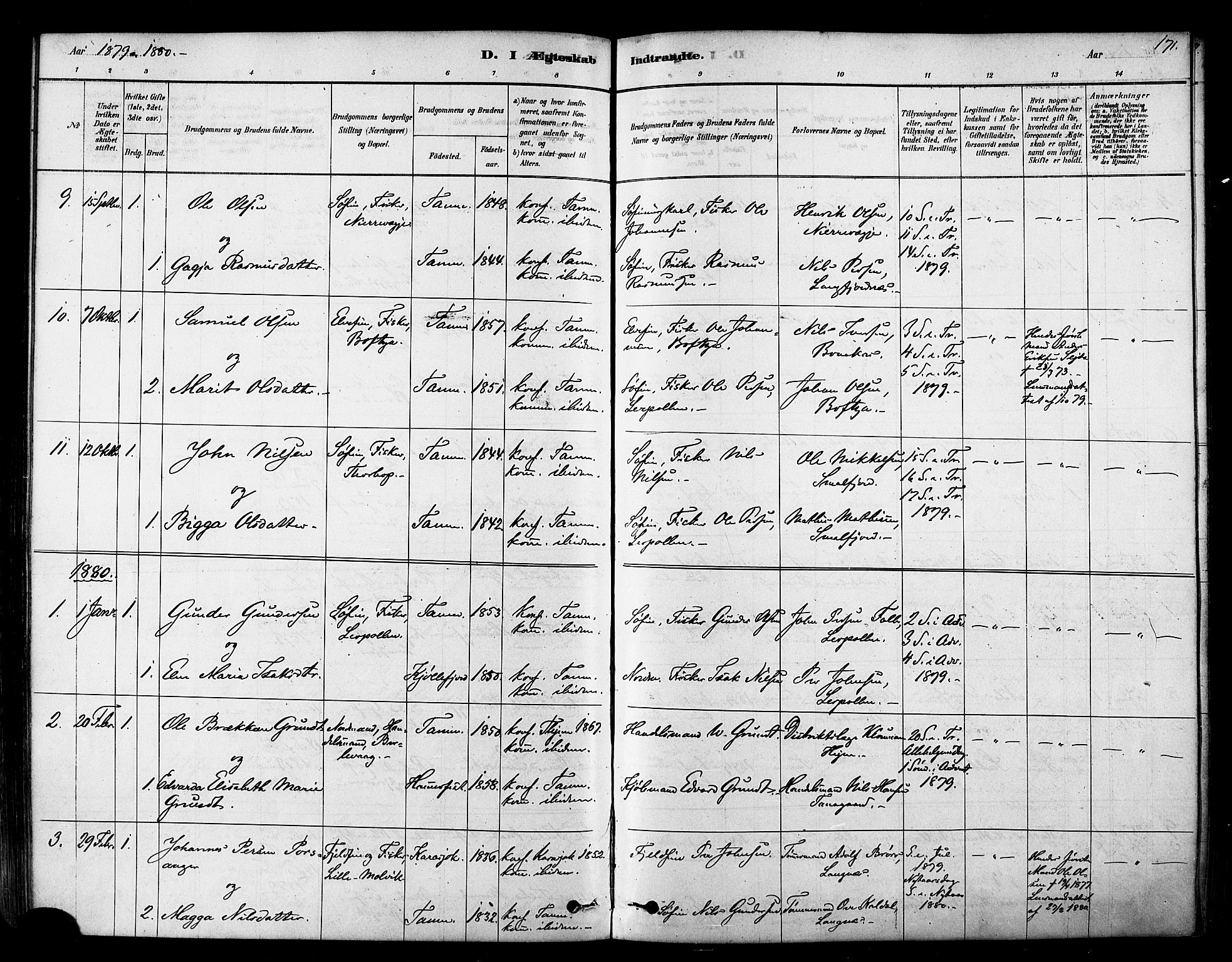 Tana sokneprestkontor, SATØ/S-1334/H/Ha/L0004kirke: Parish register (official) no. 4, 1878-1891, p. 171