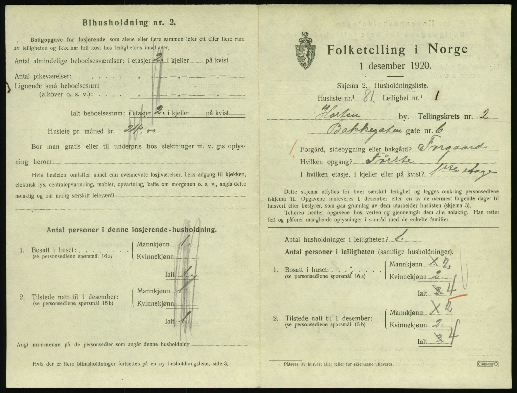 SAKO, 1920 census for Horten, 1920, p. 3641