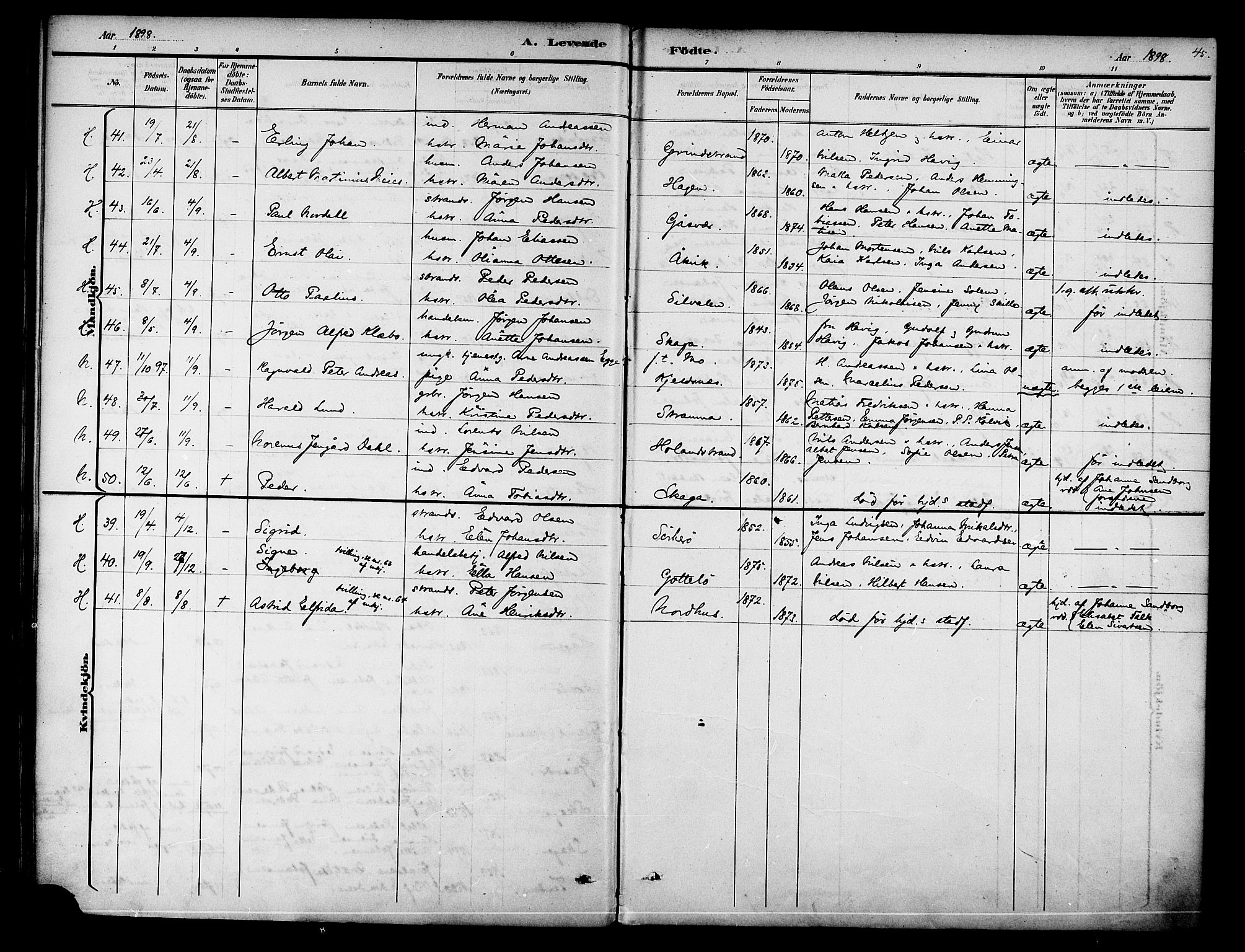 Ministerialprotokoller, klokkerbøker og fødselsregistre - Nordland, AV/SAT-A-1459/834/L0508: Parish register (official) no. 834A06, 1892-1901, p. 45