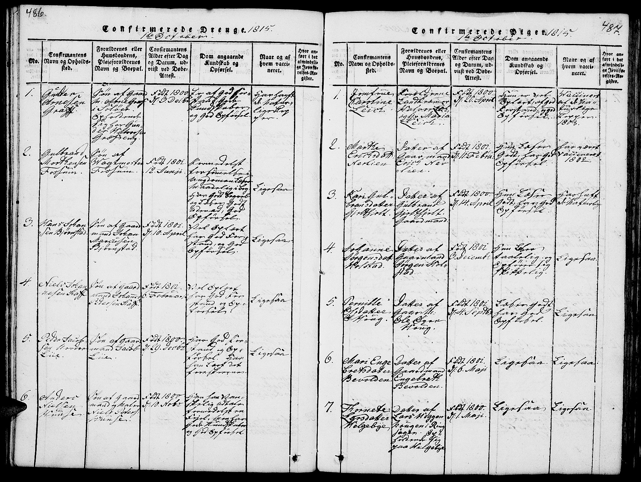 Nes prestekontor, Hedmark, AV/SAH-PREST-020/L/La/L0003: Parish register (copy) no. 3, 1814-1831, p. 486-487