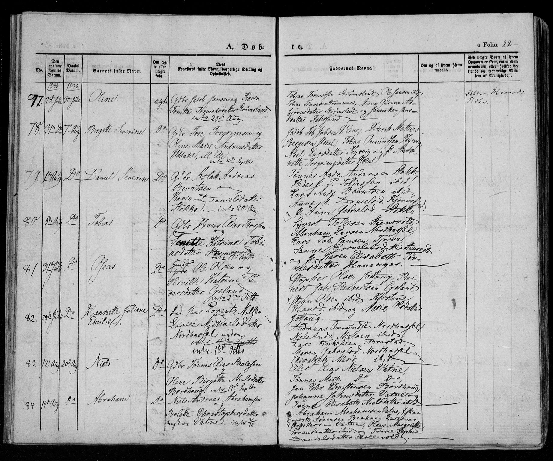 Lista sokneprestkontor, AV/SAK-1111-0027/F/Fa/L0009: Parish register (official) no. A 9, 1835-1846, p. 22