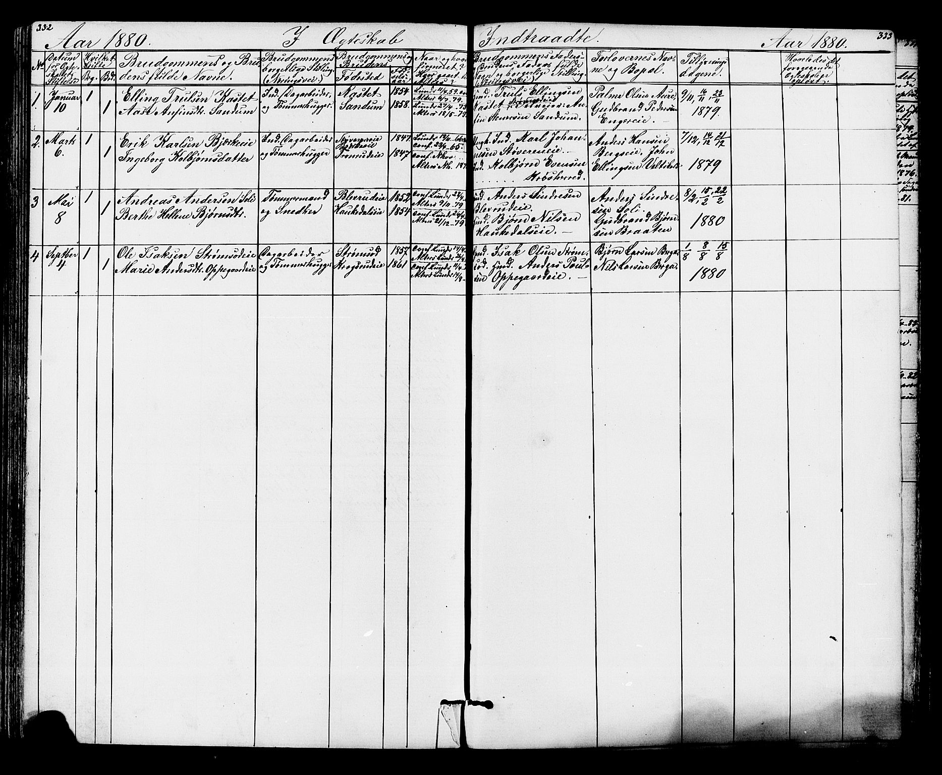 Lunder kirkebøker, AV/SAKO-A-629/G/Ga/L0003a: Parish register (copy) no. I 3, 1869-1888, p. 332-333