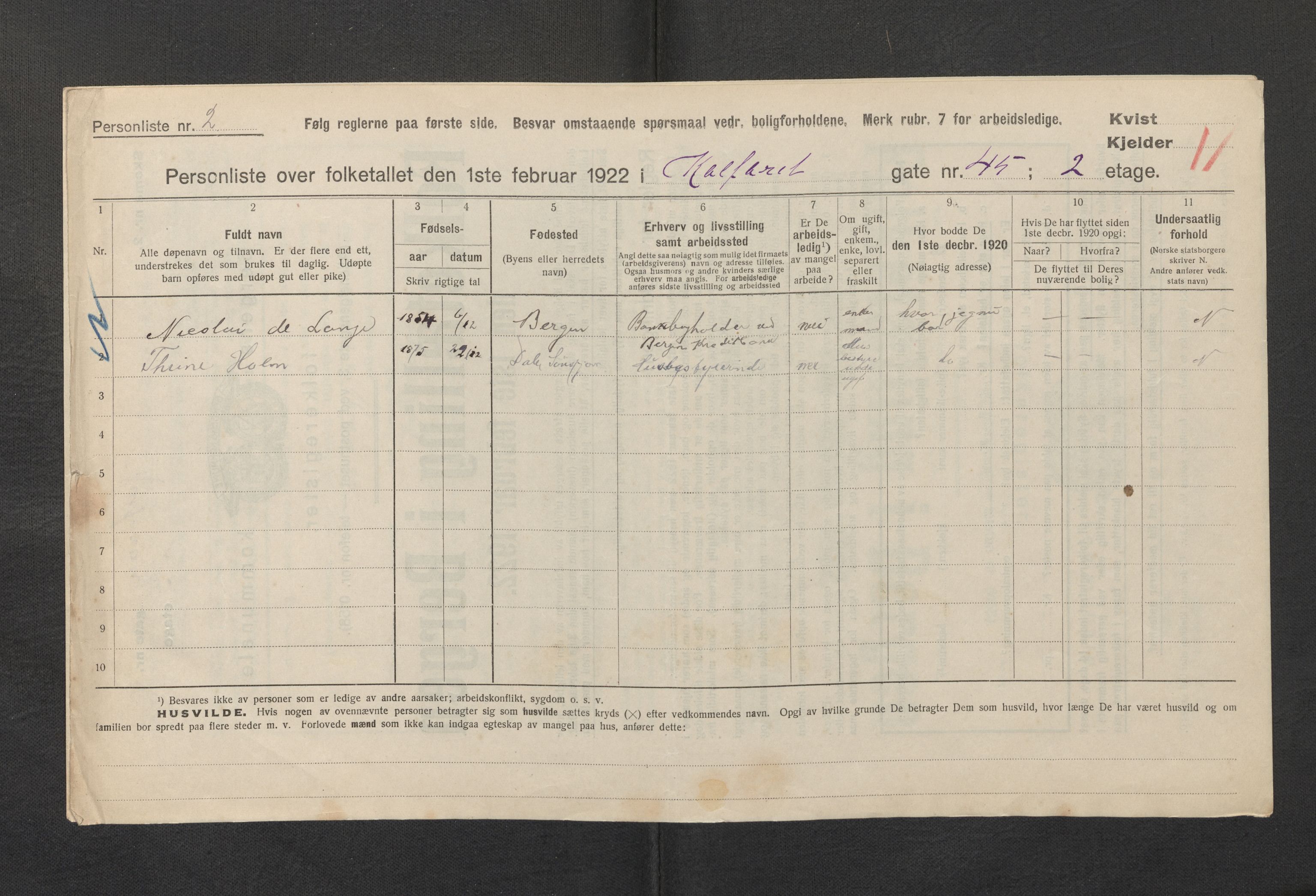 SAB, Municipal Census 1922 for Bergen, 1922, p. 17607