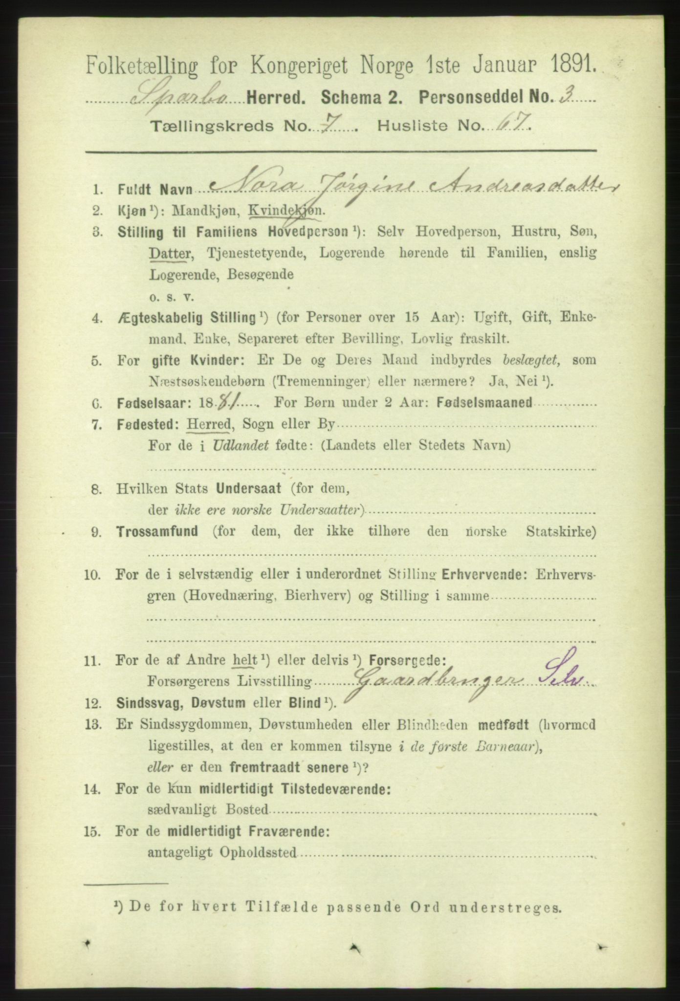 RA, 1891 census for 1731 Sparbu, 1891, p. 2751