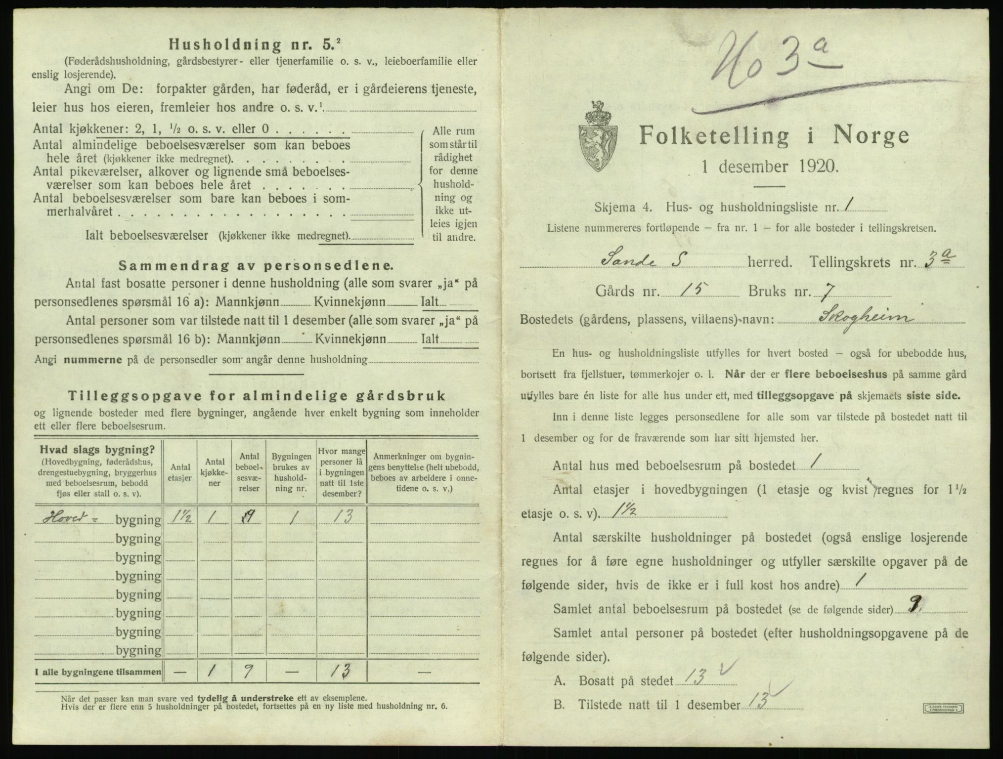 SAT, 1920 census for Sande (MR), 1920, p. 210