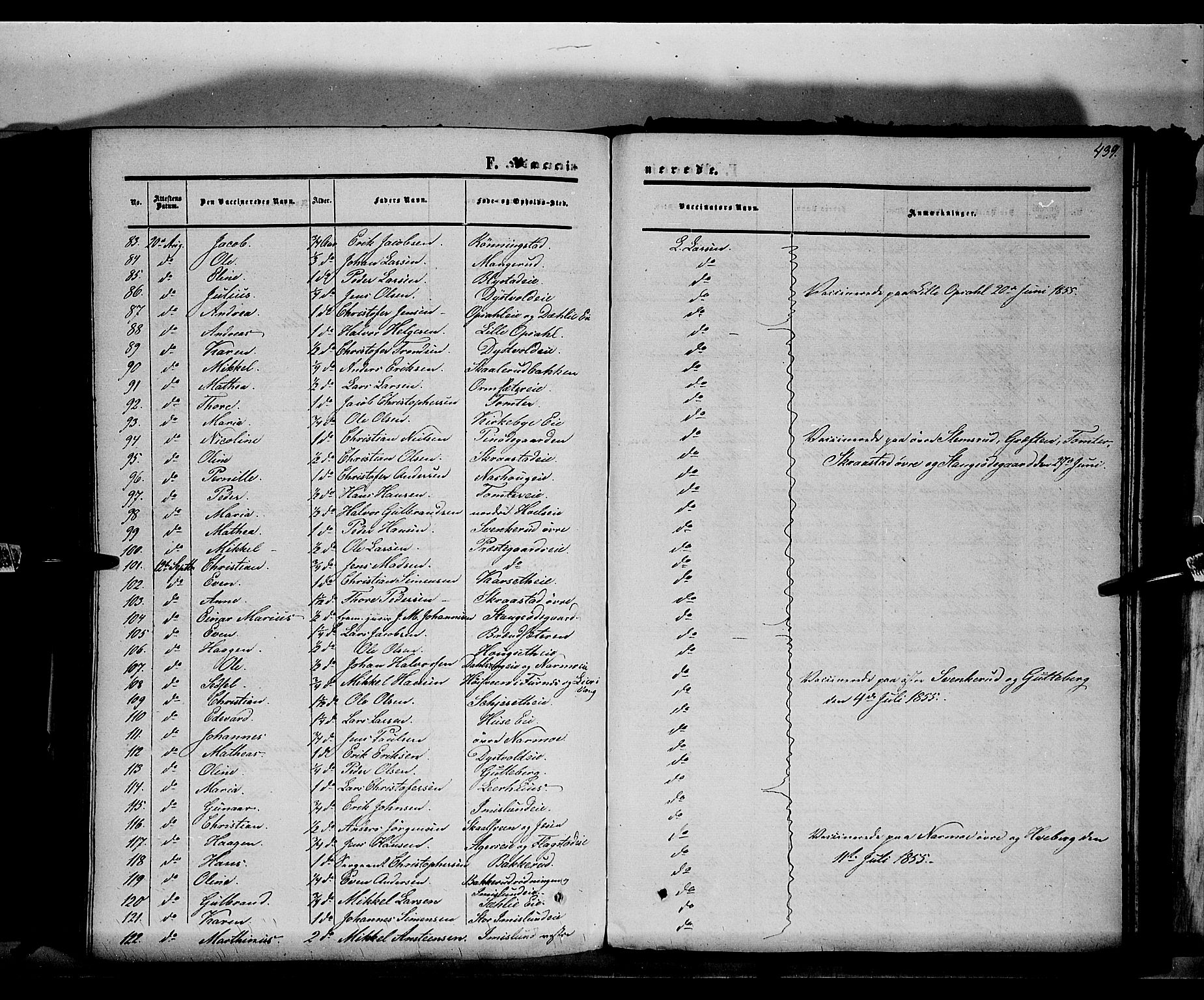 Vang prestekontor, Hedmark, SAH/PREST-008/H/Ha/Haa/L0012: Parish register (official) no. 12, 1855-1870, p. 439