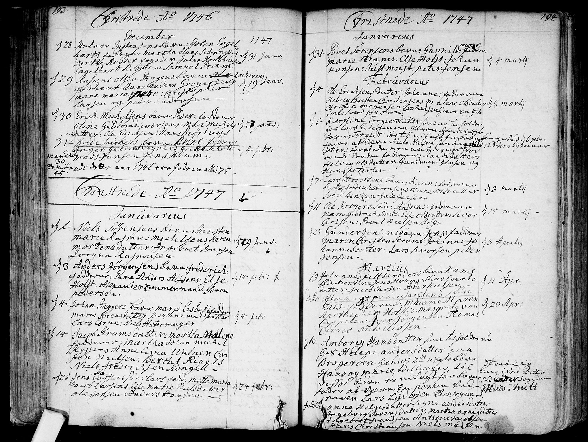 Bragernes kirkebøker, SAKO/A-6/F/Fa/L0004: Parish register (official) no. I 4, 1734-1759, p. 193-194