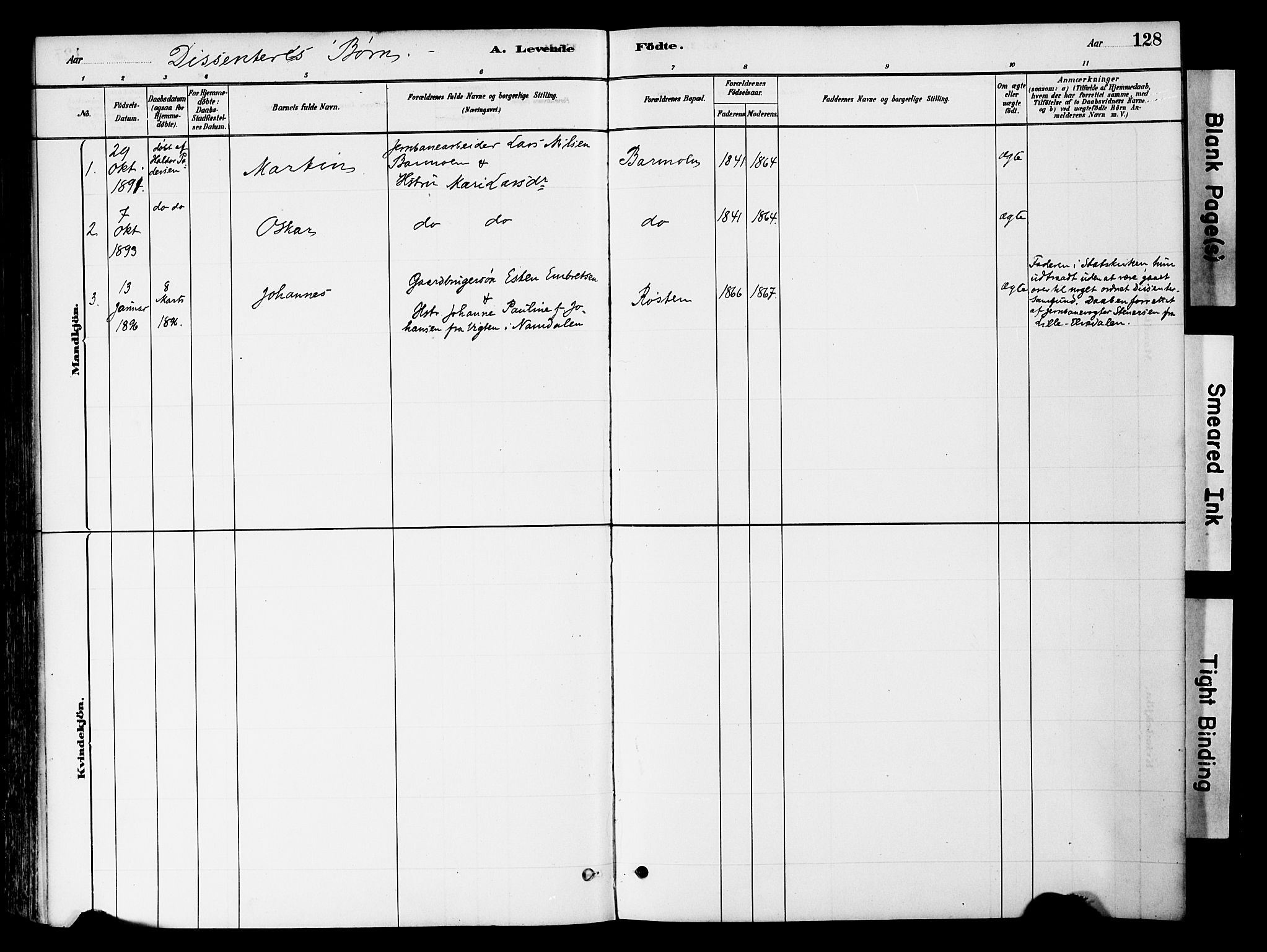 Tynset prestekontor, SAH/PREST-058/H/Ha/Haa/L0022: Parish register (official) no. 22, 1880-1899, p. 128