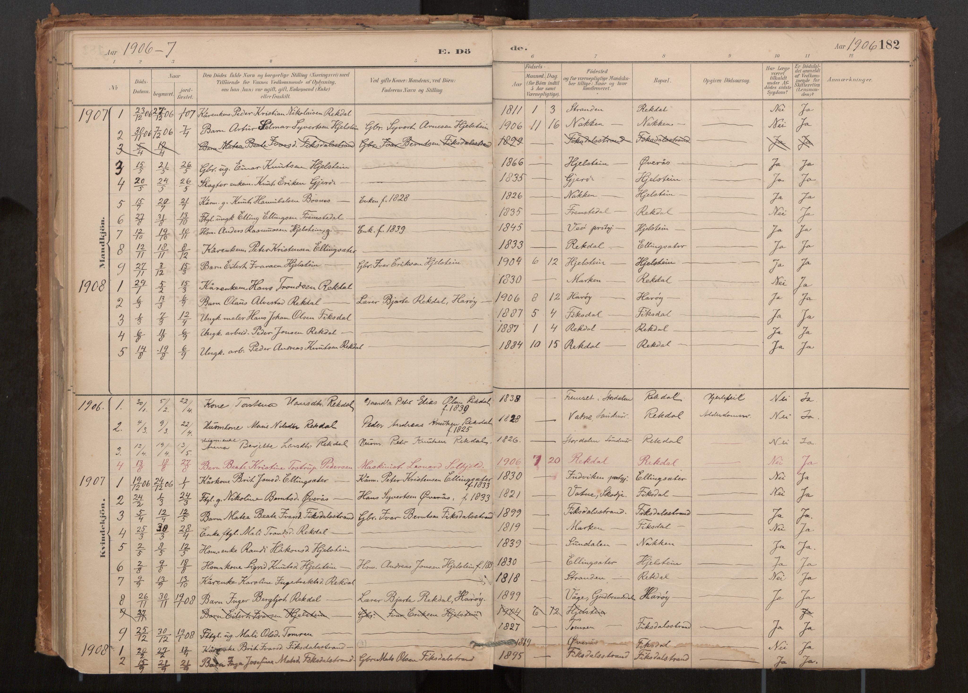 Ministerialprotokoller, klokkerbøker og fødselsregistre - Møre og Romsdal, AV/SAT-A-1454/540/L0540a: Parish register (official) no. 540A02, 1884-1908, p. 182