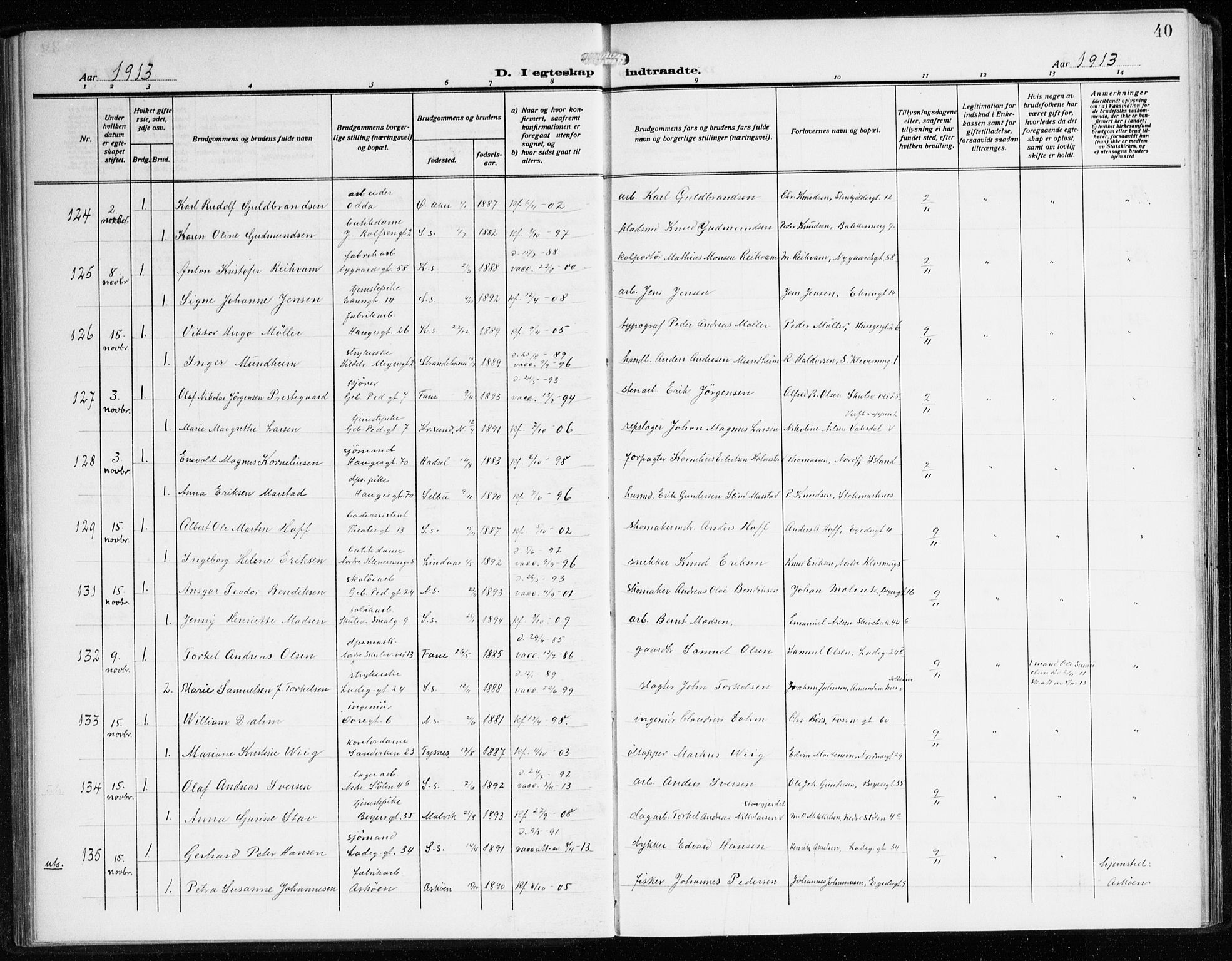 Sandviken Sokneprestembete, SAB/A-77601/H/Ha/L0015: Parish register (official) no. D 2, 1911-1923, p. 40