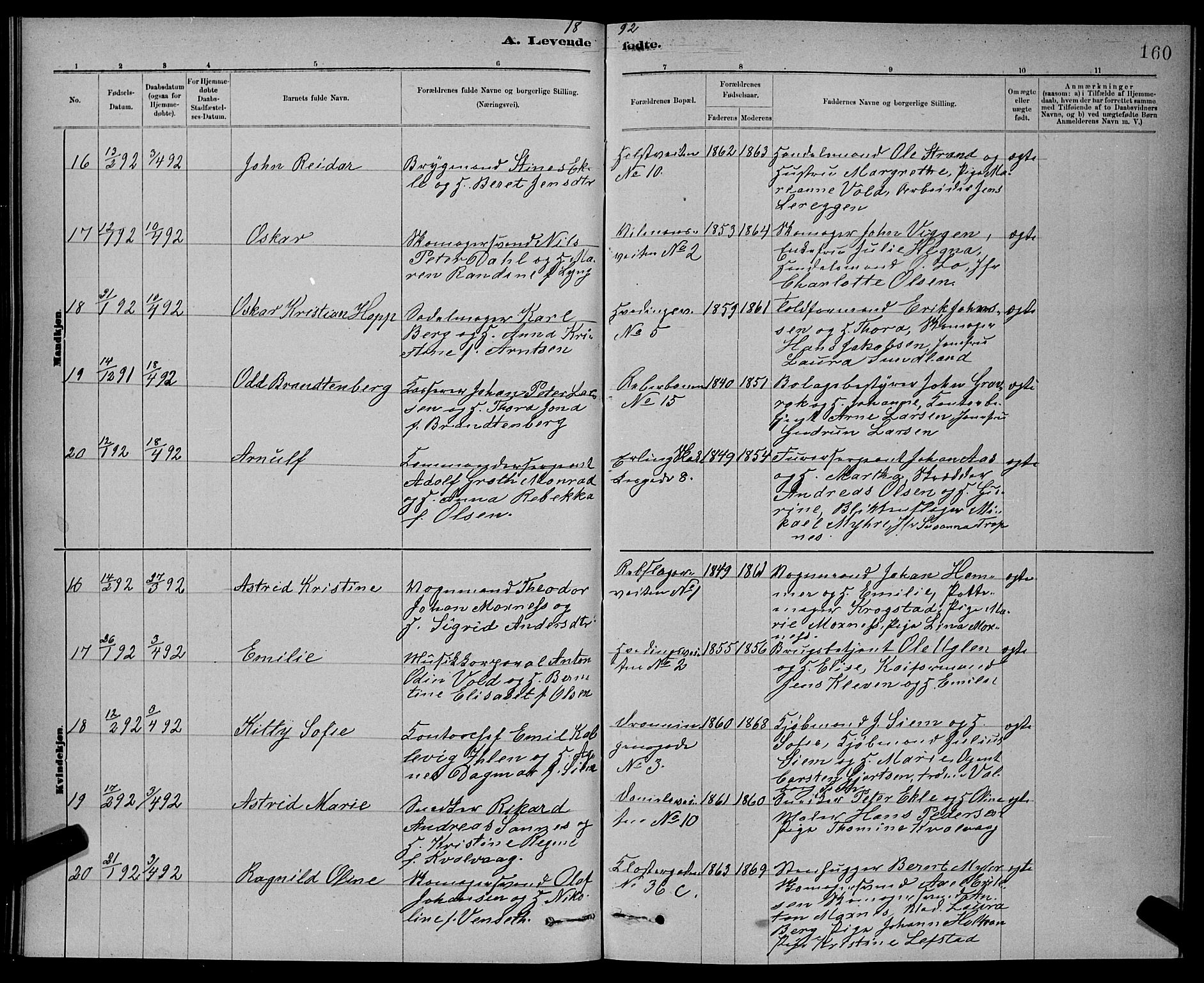 Ministerialprotokoller, klokkerbøker og fødselsregistre - Sør-Trøndelag, AV/SAT-A-1456/601/L0092: Parish register (copy) no. 601C10, 1884-1897, p. 160