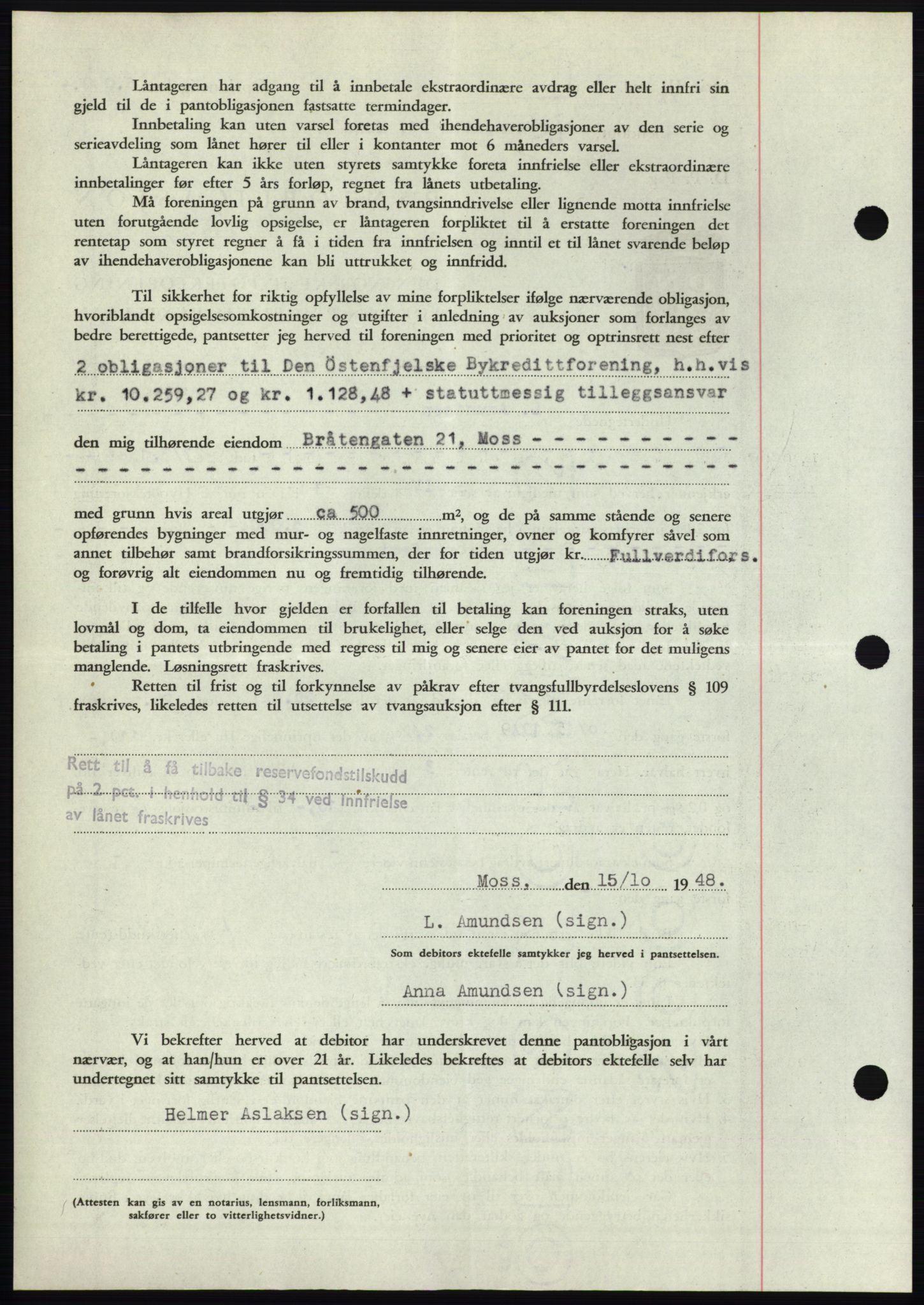 Moss sorenskriveri, AV/SAO-A-10168: Mortgage book no. B20, 1948-1948, Diary no: : 2665/1948