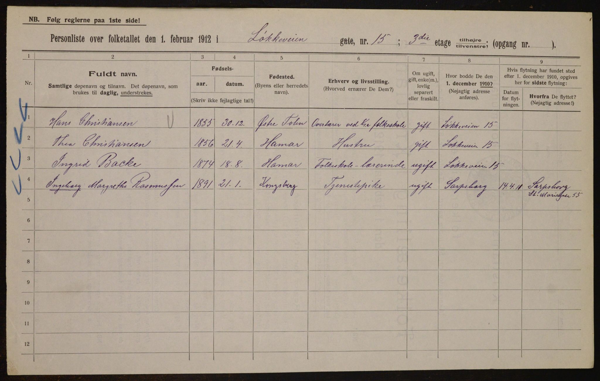 OBA, Municipal Census 1912 for Kristiania, 1912, p. 59145