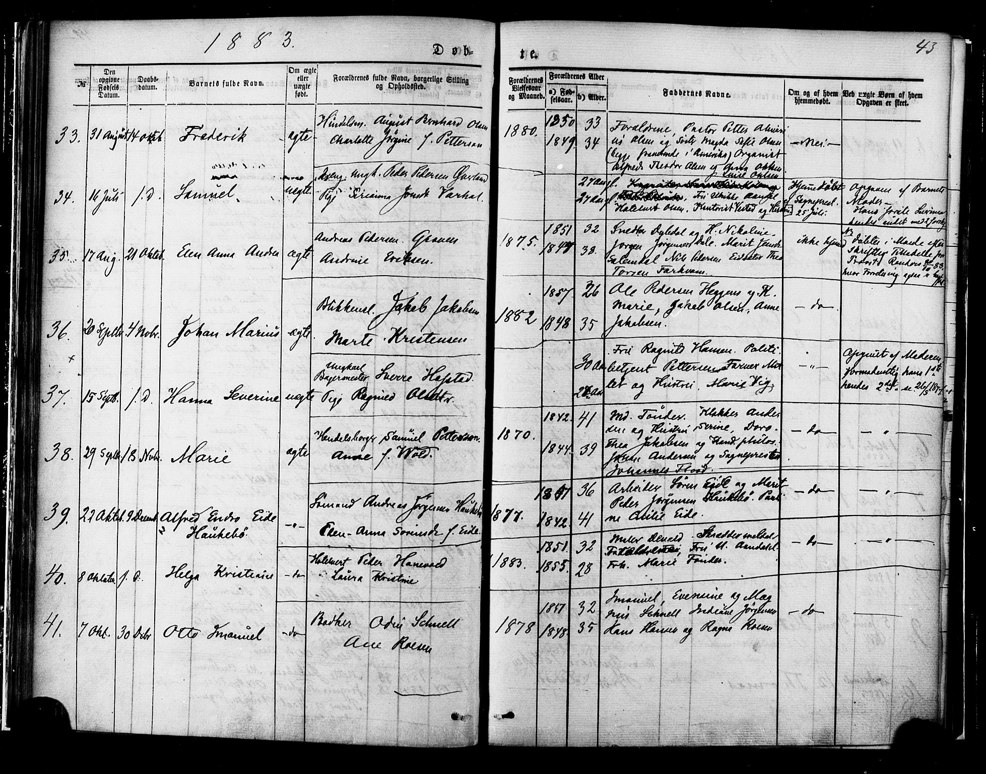 Ministerialprotokoller, klokkerbøker og fødselsregistre - Møre og Romsdal, SAT/A-1454/558/L0691: Parish register (official) no. 558A05, 1873-1886, p. 43