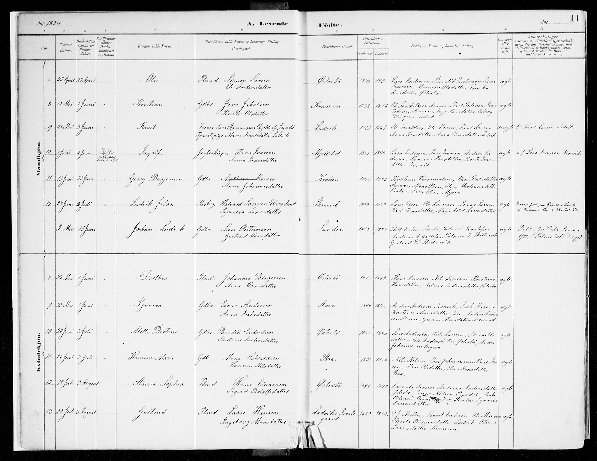 Lavik sokneprestembete, AV/SAB-A-80901: Parish register (official) no. B 1, 1882-1908, p. 11