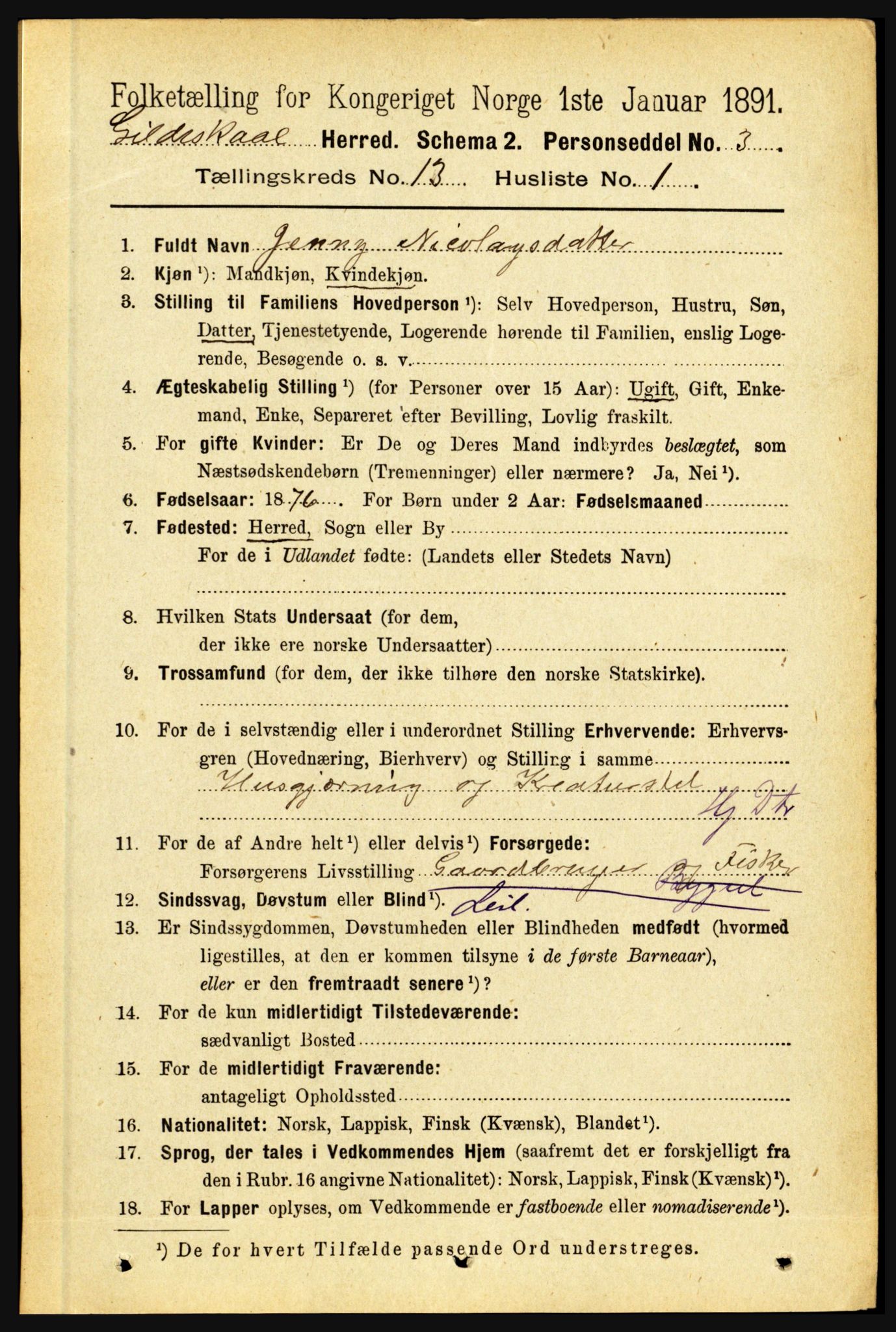 RA, 1891 census for 1838 Gildeskål, 1891, p. 4088