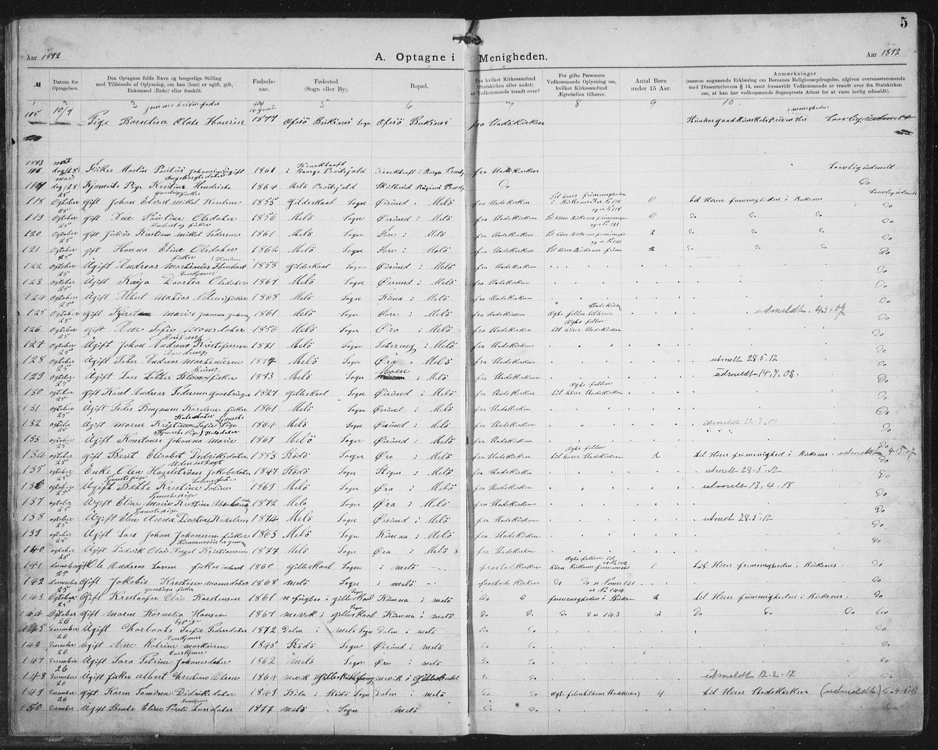 Ministerialprotokoller, klokkerbøker og fødselsregistre - Nordland, AV/SAT-A-1459/881/L1174: Dissenter register no. 881D01, 1891-1933, p. 5