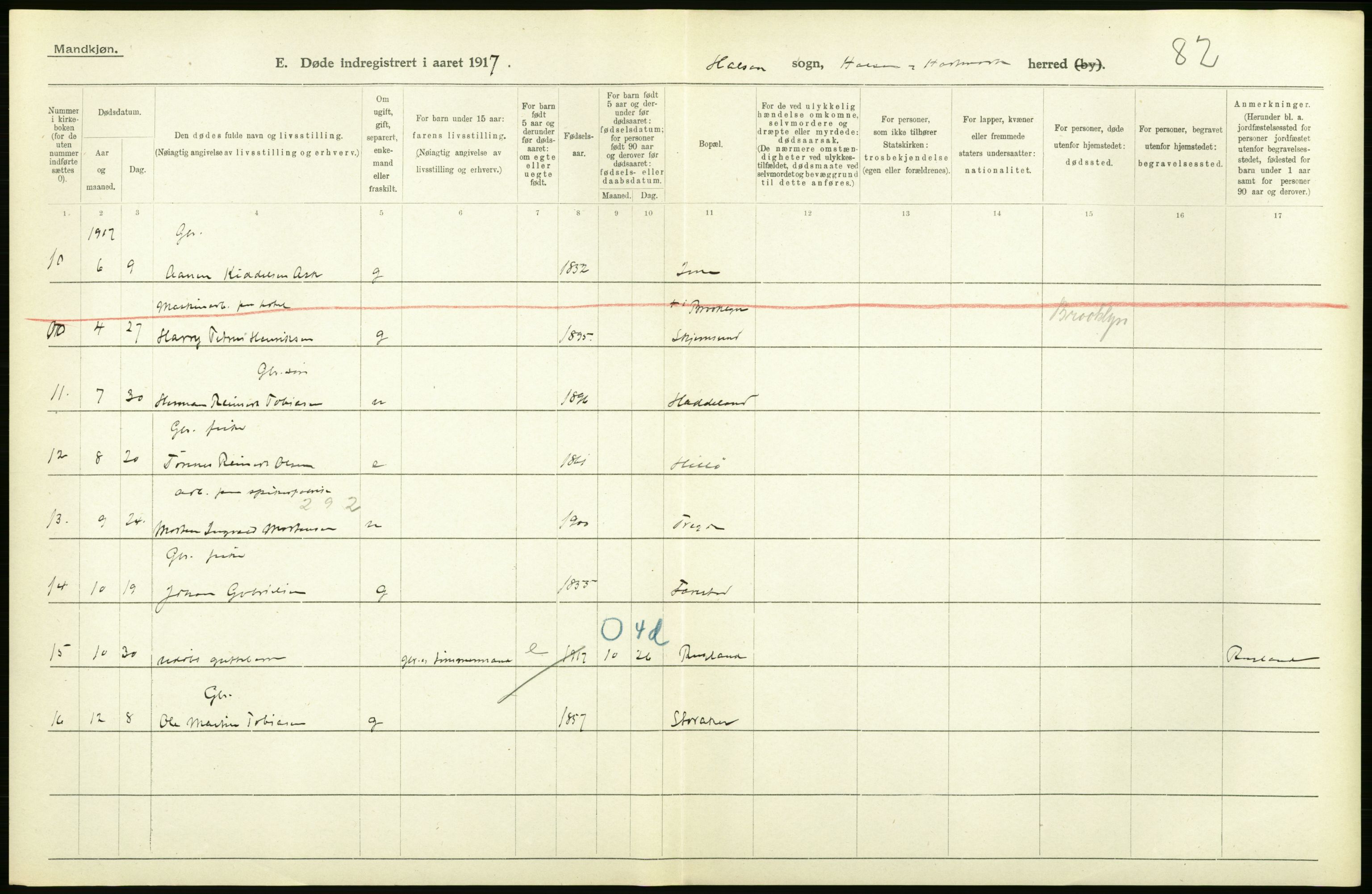 Statistisk sentralbyrå, Sosiodemografiske emner, Befolkning, AV/RA-S-2228/D/Df/Dfb/Dfbg/L0030: Lister og Mandals amt: Gifte, døde, dødfødte. Bygder og byer., 1917, p. 34