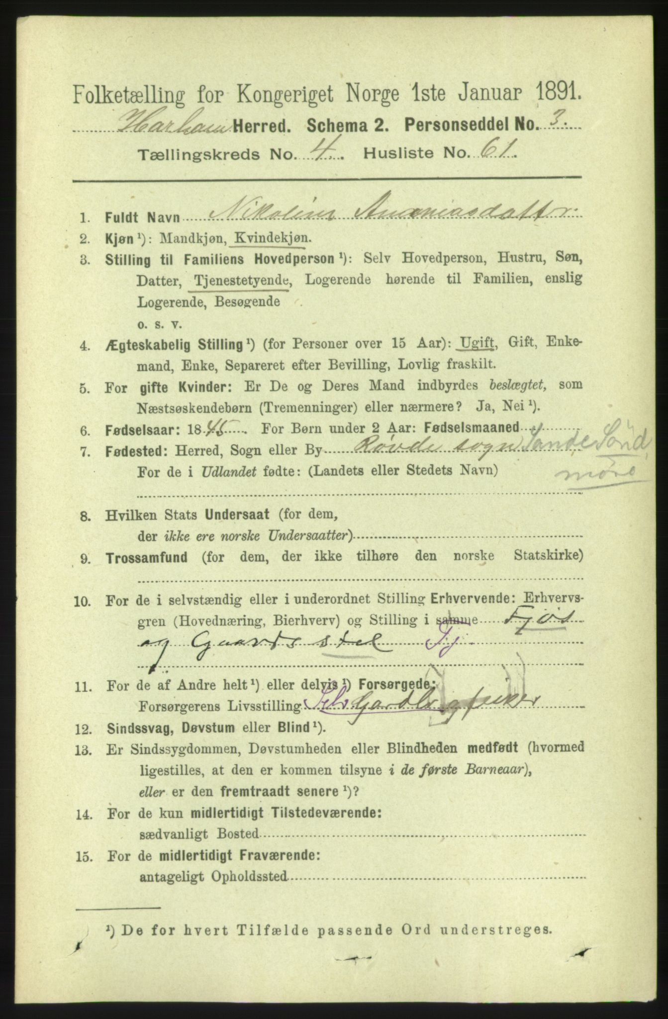 RA, 1891 census for 1534 Haram, 1891, p. 2325