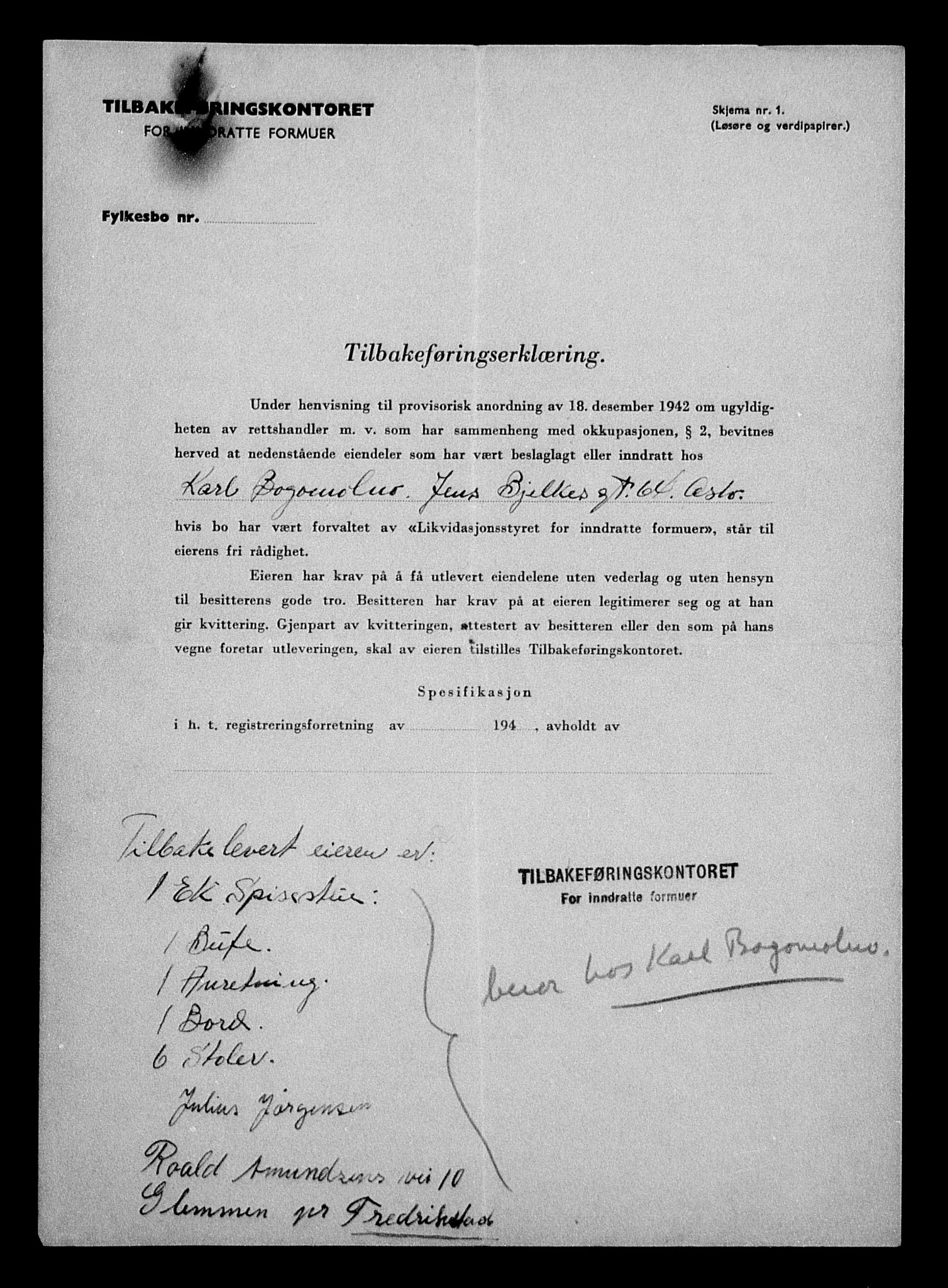 Justisdepartementet, Tilbakeføringskontoret for inndratte formuer, AV/RA-S-1564/H/Hc/Hcc/L0927: --, 1945-1947, p. 285