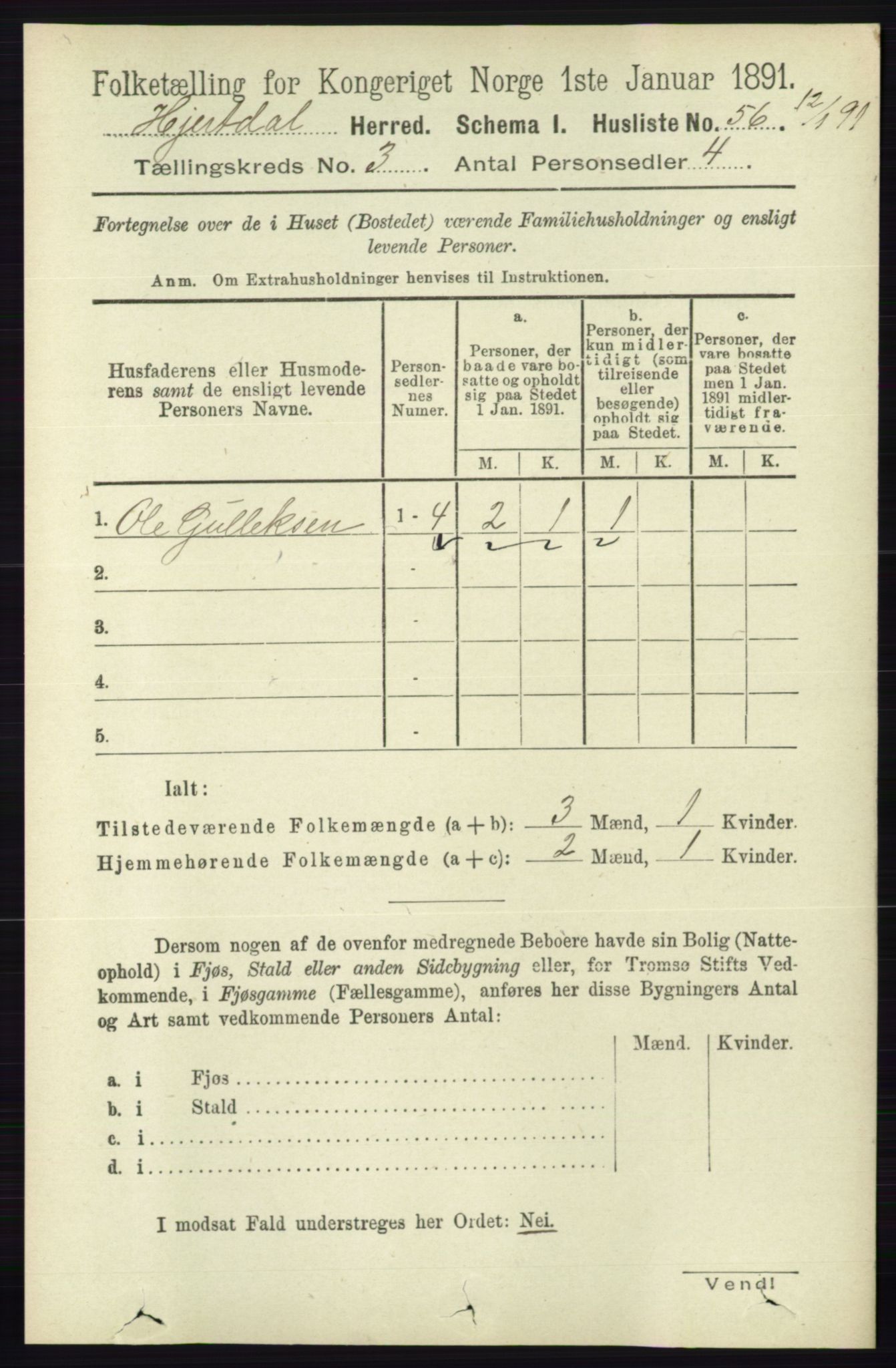 RA, 1891 census for 0827 Hjartdal, 1891, p. 1041