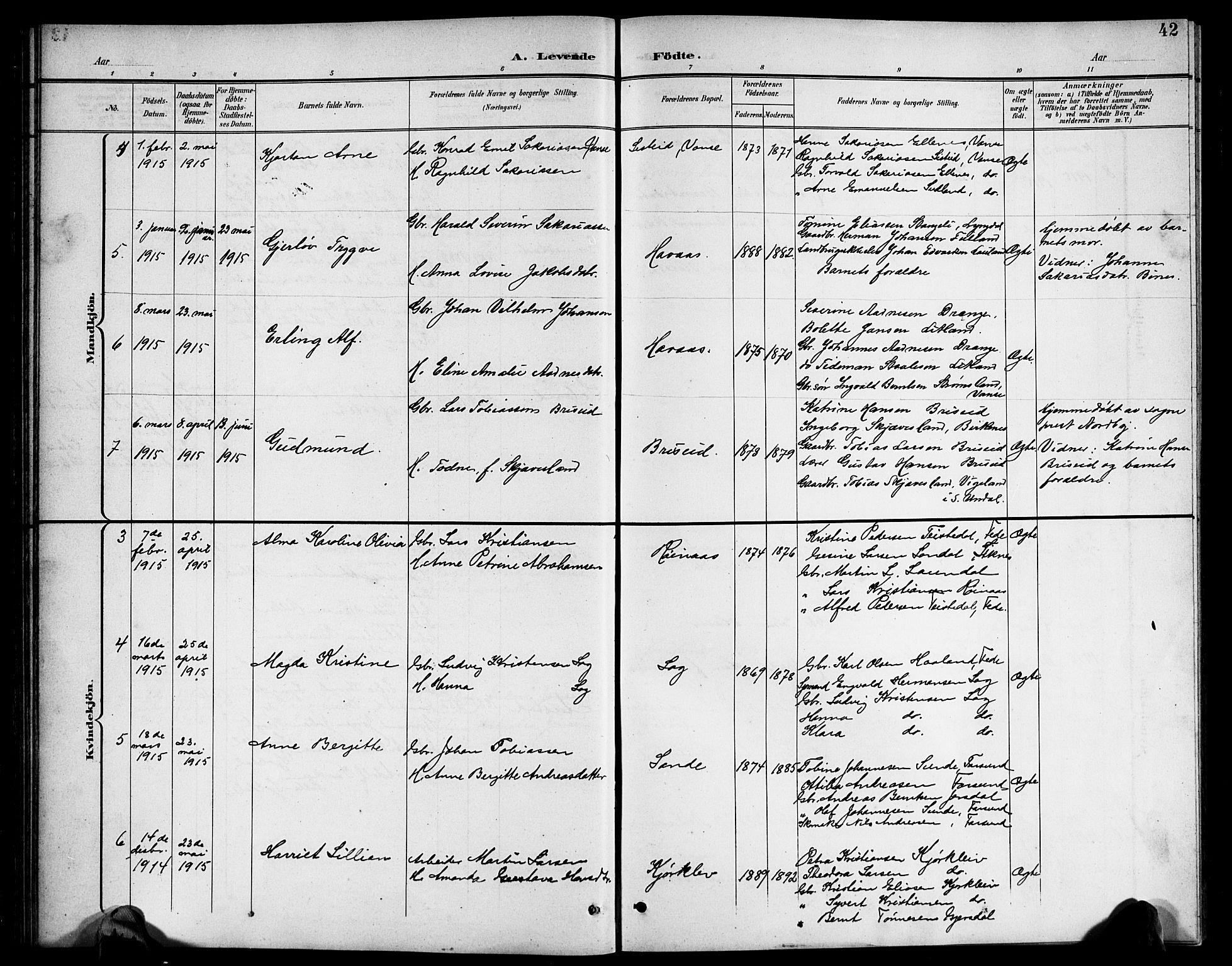 Herad sokneprestkontor, AV/SAK-1111-0018/F/Fb/Fba/L0005: Parish register (copy) no. B 5, 1899-1921, p. 42