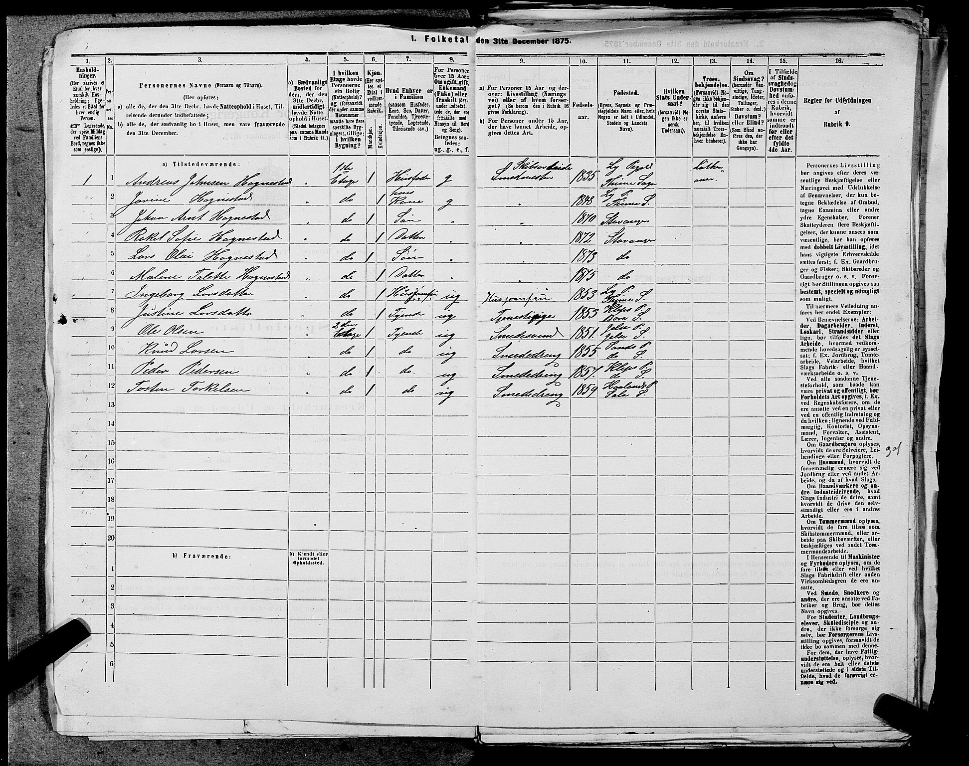 SAST, 1875 census for 1103 Stavanger, 1875, p. 3597