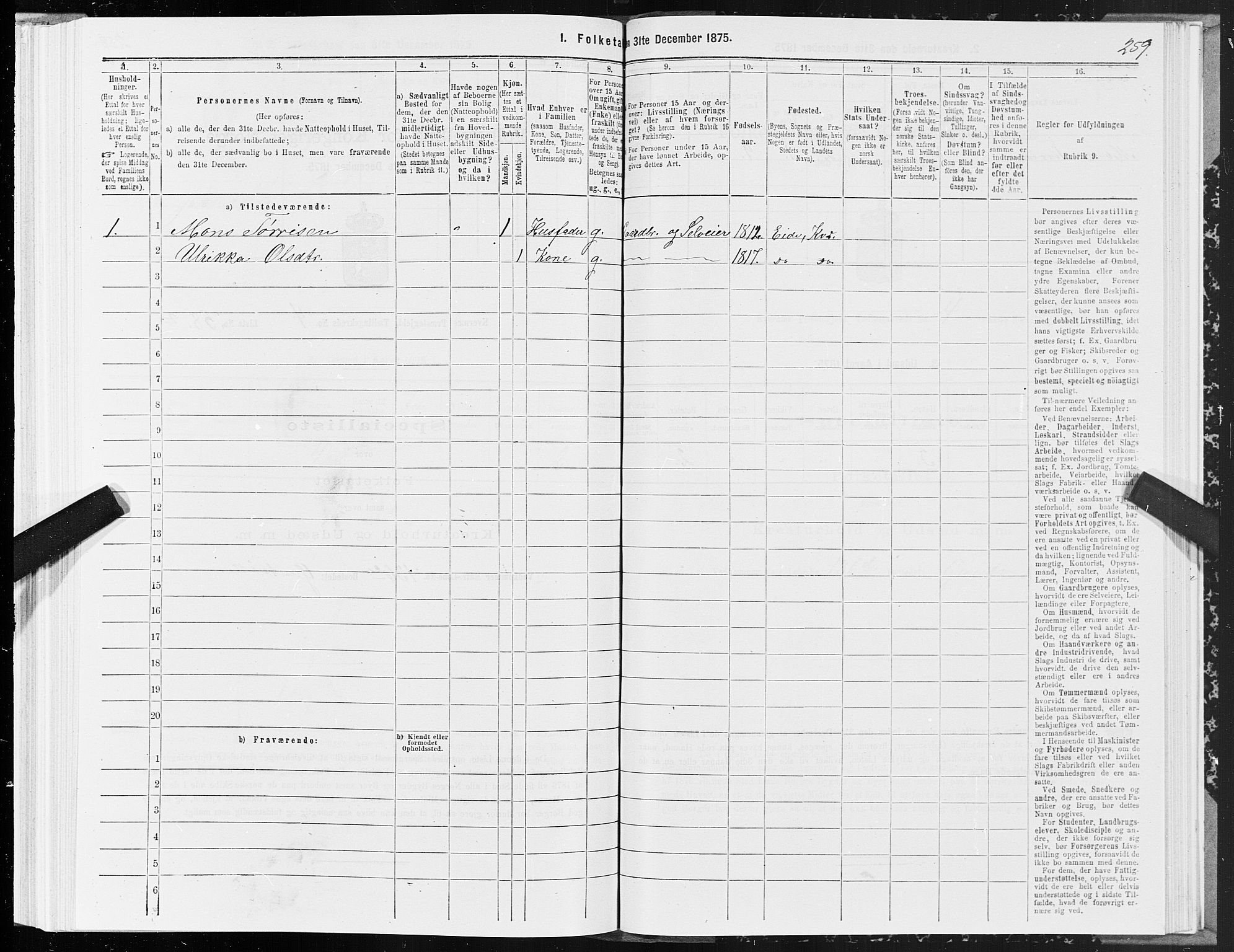 SAT, 1875 census for 1553P Kvernes, 1875, p. 2259