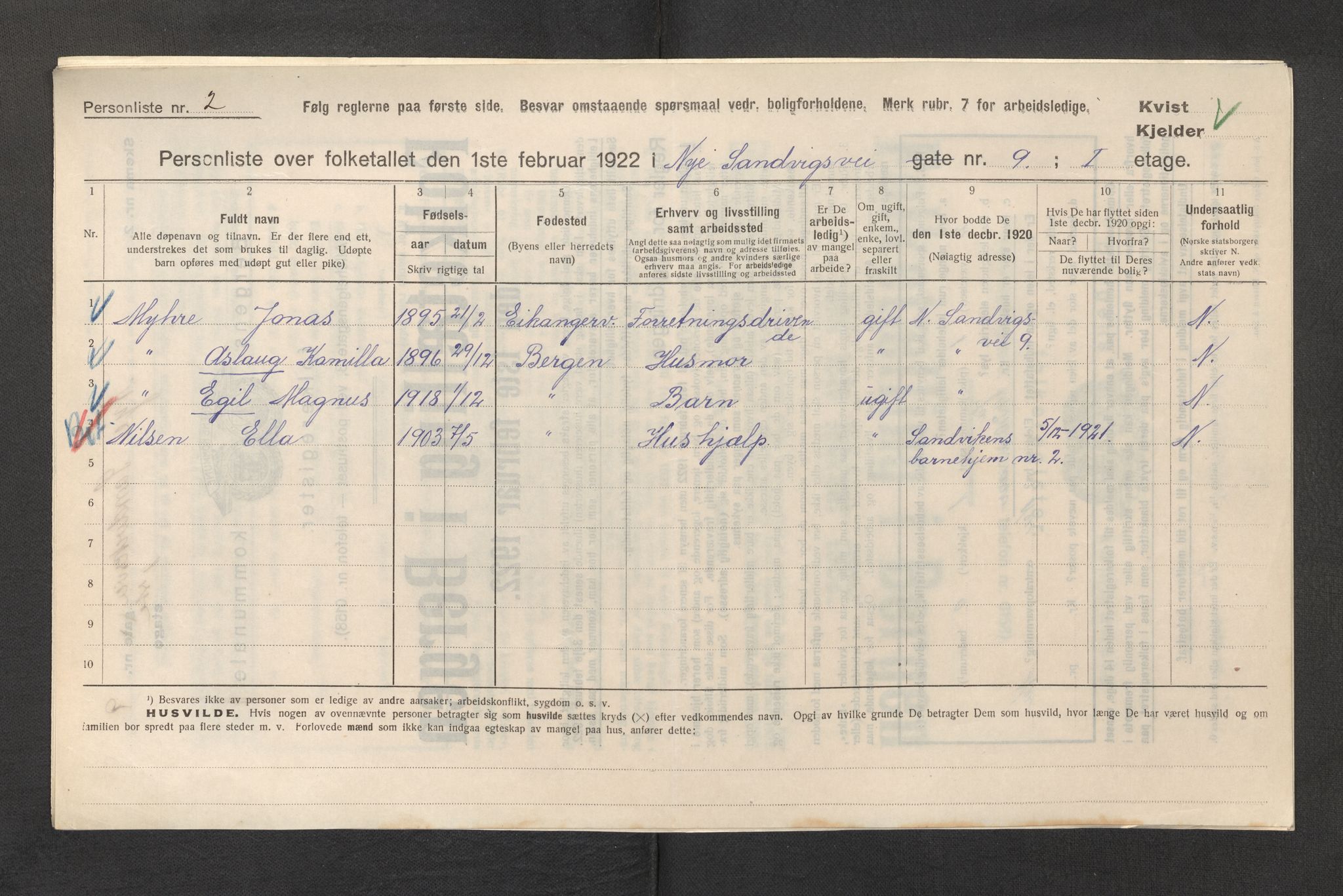 SAB, Municipal Census 1922 for Bergen, 1922, p. 34638