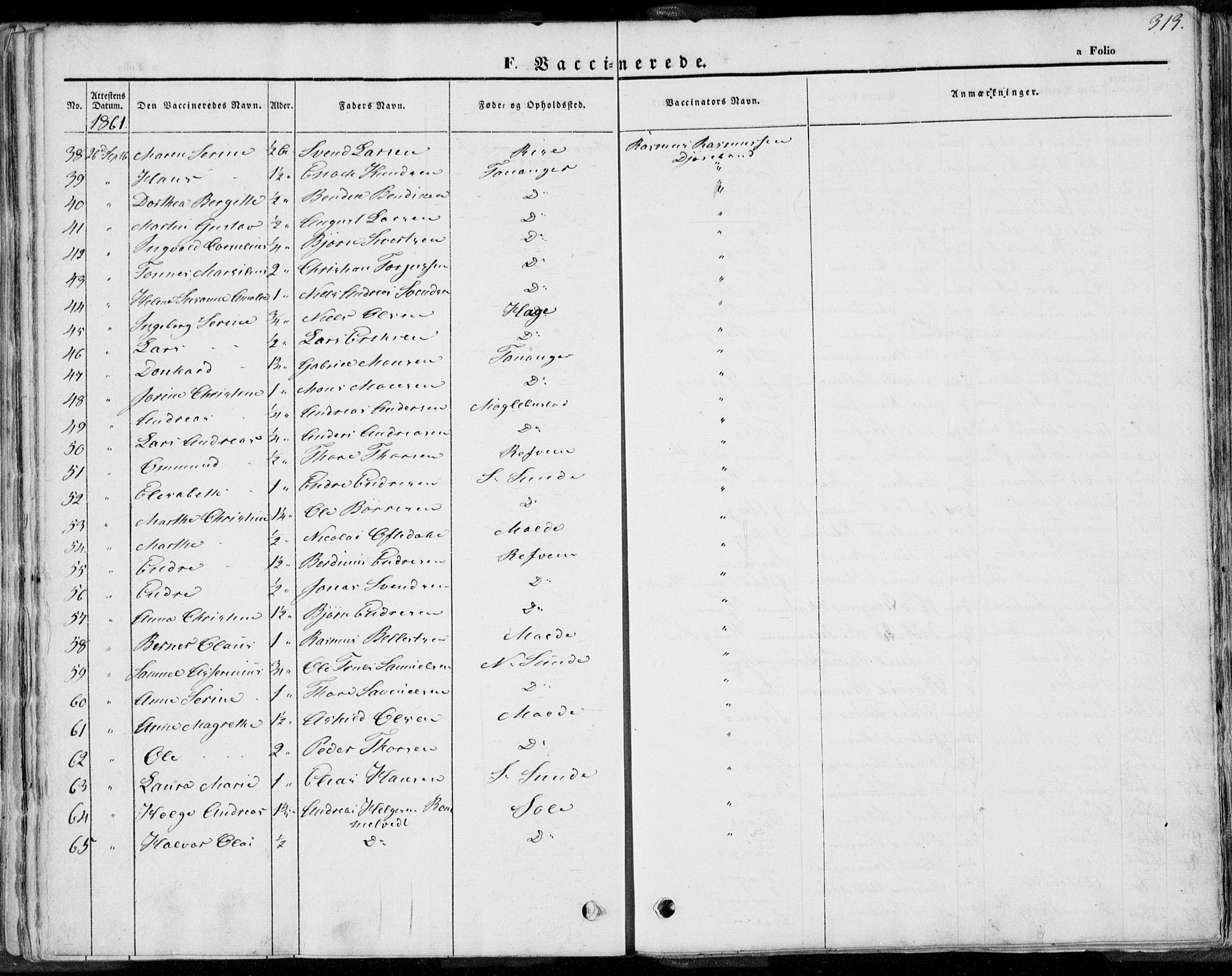 Håland sokneprestkontor, SAST/A-101802/001/30BA/L0008: Parish register (official) no. A 7.2, 1854-1870, p. 313