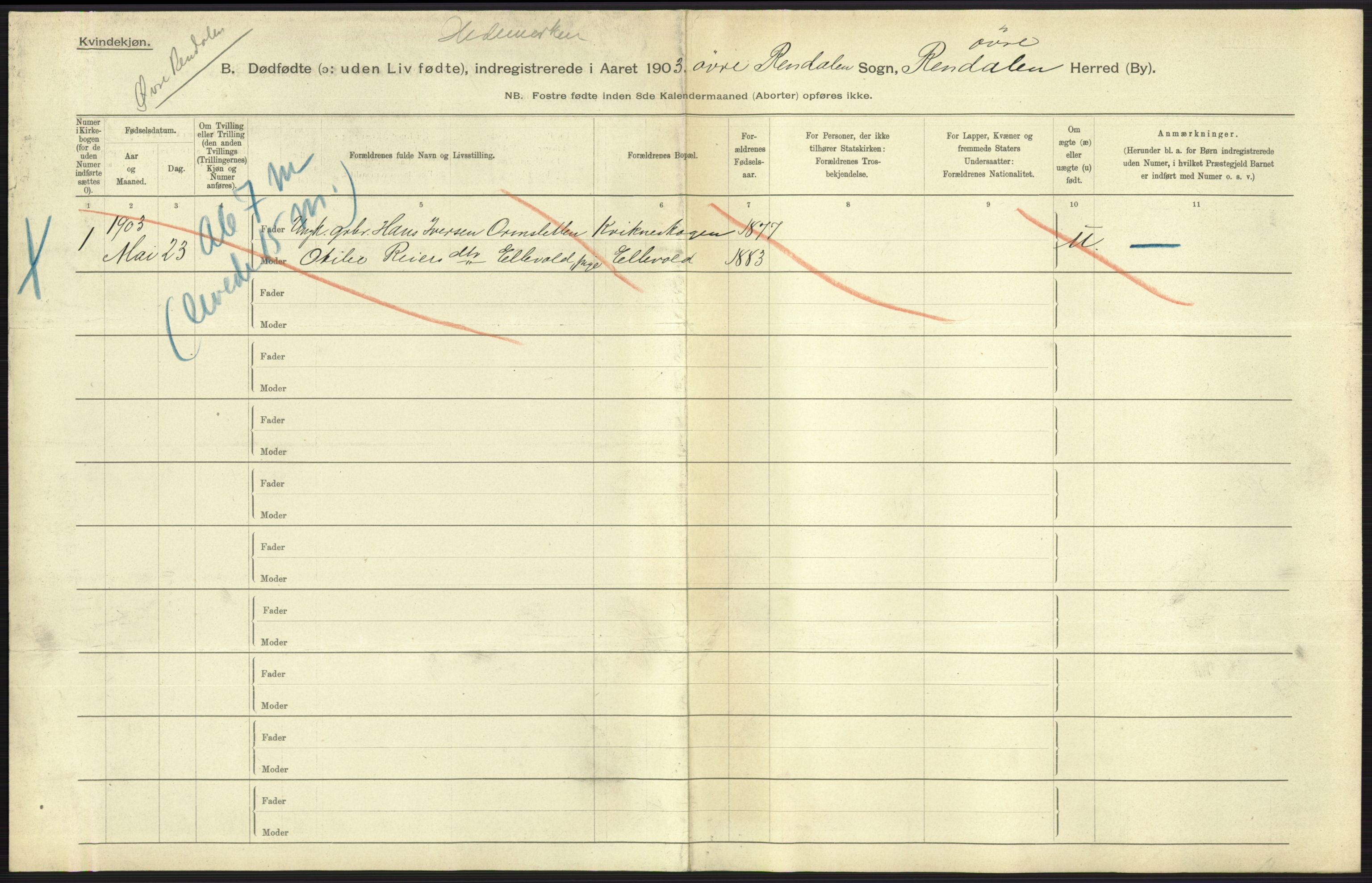 Statistisk sentralbyrå, Sosiodemografiske emner, Befolkning, RA/S-2228/D/Df/Dfa/Dfaa/L0024: Smålenenes - Stavanger amt: Dødfødte. Bygder., 1903, p. 129