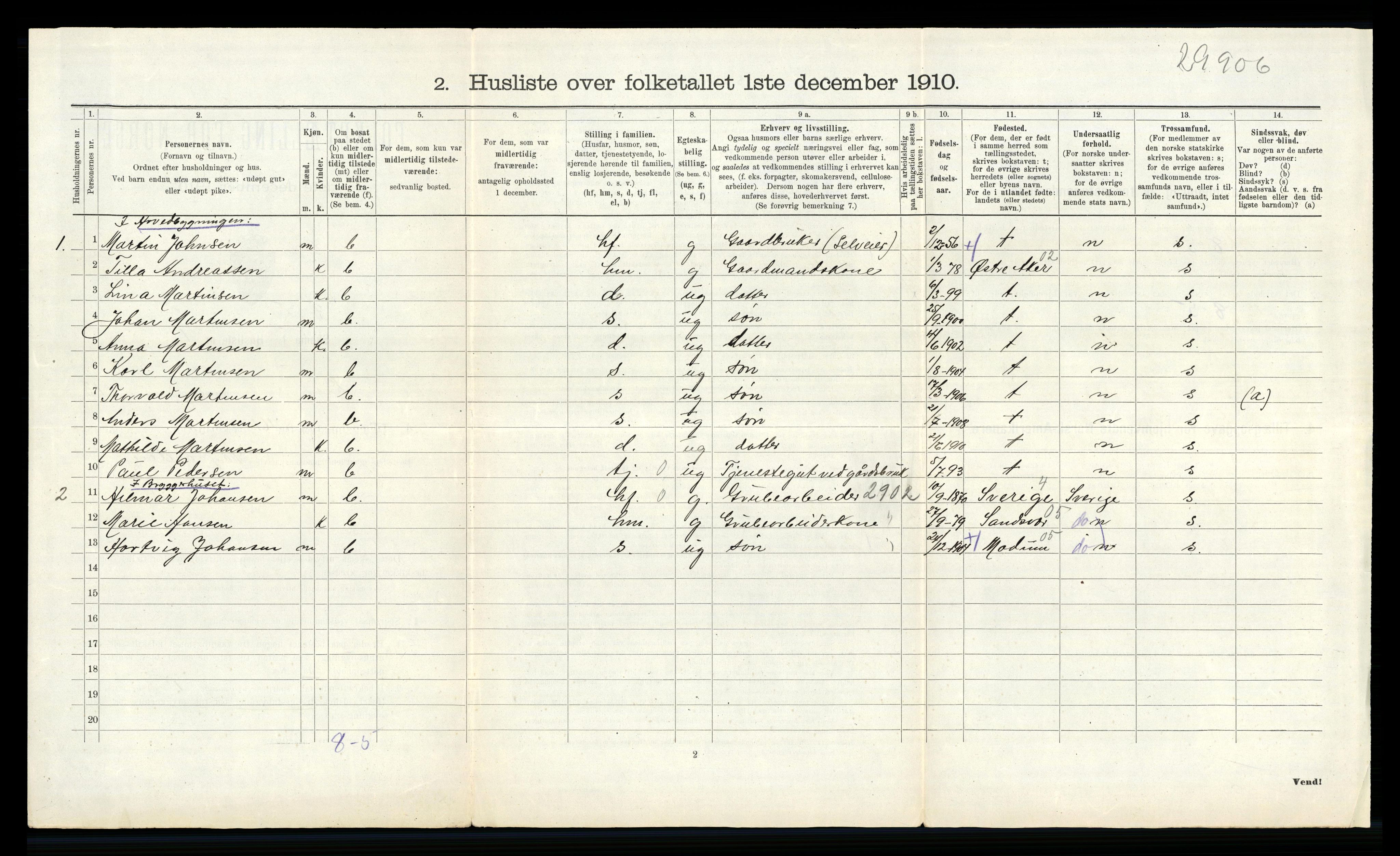 RA, 1910 census for Lier, 1910, p. 2203