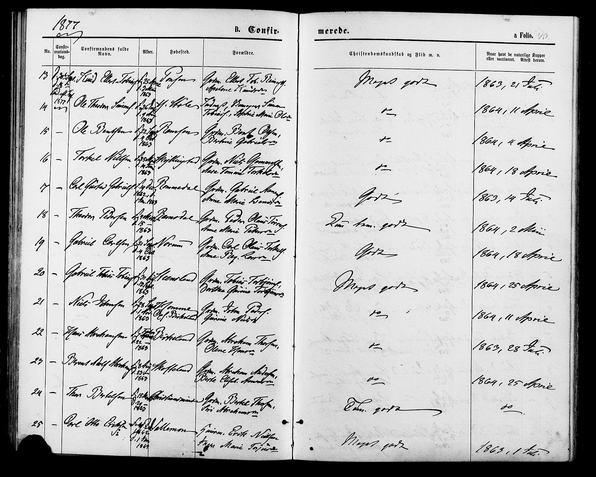 Sør-Audnedal sokneprestkontor, AV/SAK-1111-0039/F/Fa/Fab/L0008: Parish register (official) no. A 8, 1876-1881, p. 43