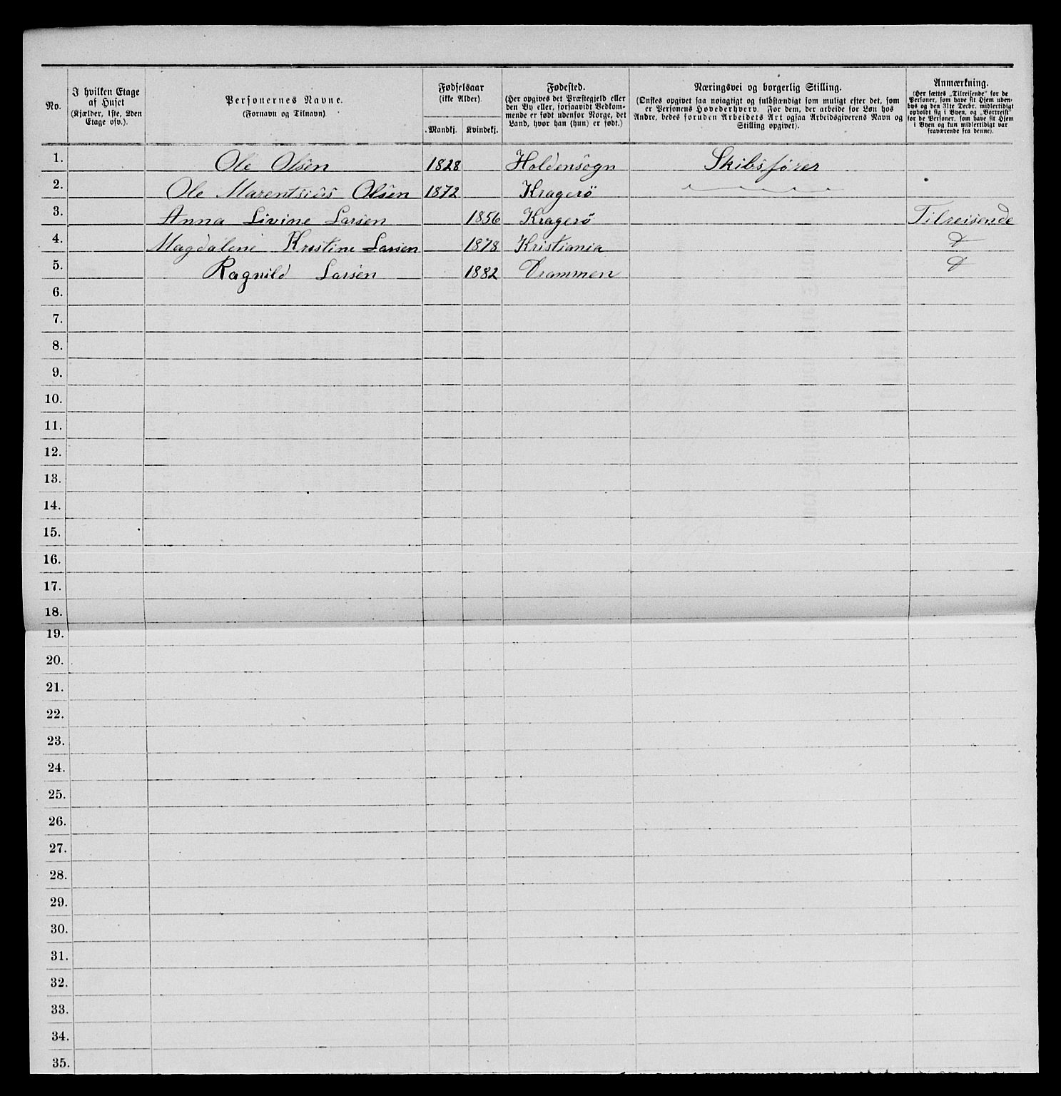 SAKO, 1885 census for 0801 Kragerø, 1885, p. 937