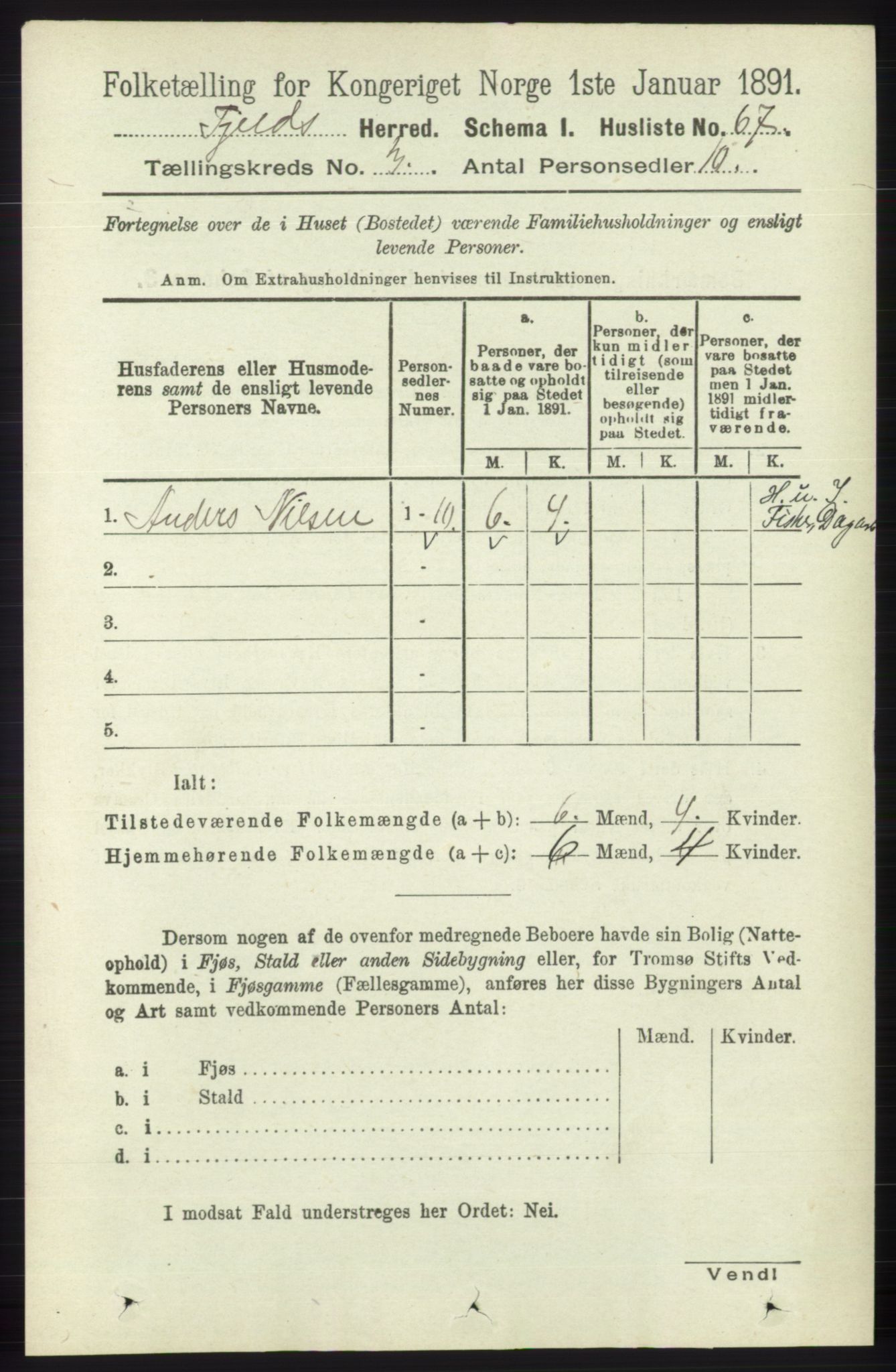 RA, 1891 census for 1246 Fjell, 1891, p. 1280