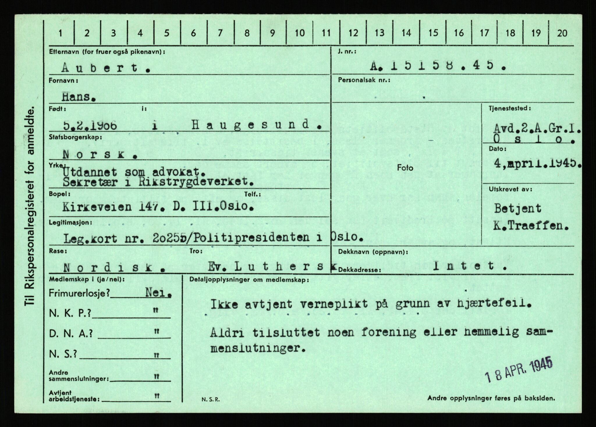 Statspolitiet - Hovedkontoret / Osloavdelingen, AV/RA-S-1329/C/Ca/L0002: Arneberg - Brand, 1943-1945, p. 606