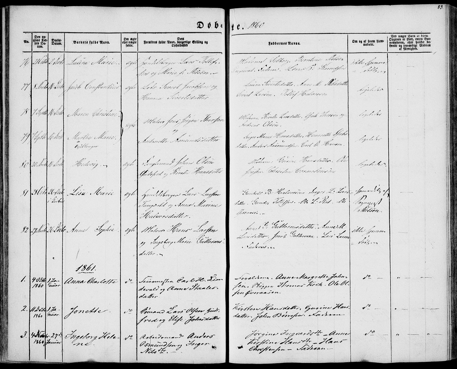 Brevik kirkebøker, SAKO/A-255/F/Fa/L0005: Parish register (official) no. 5, 1847-1865, p. 83