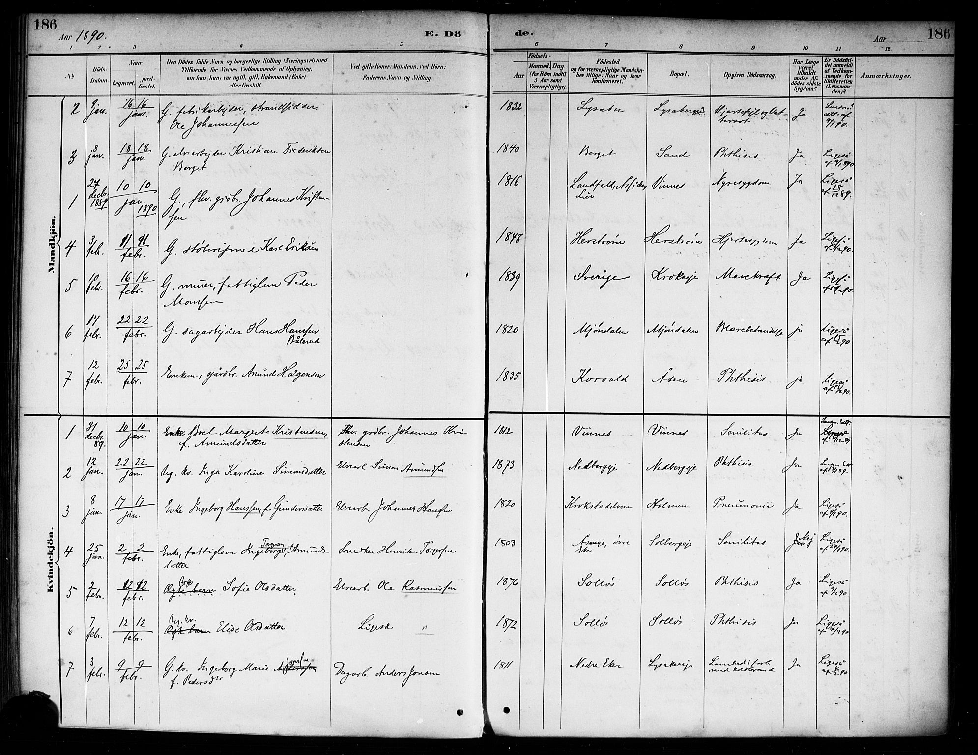 Nedre Eiker kirkebøker, AV/SAKO-A-612/F/Fa/L0003: Parish register (official) no. 3, 1885-1892, p. 186