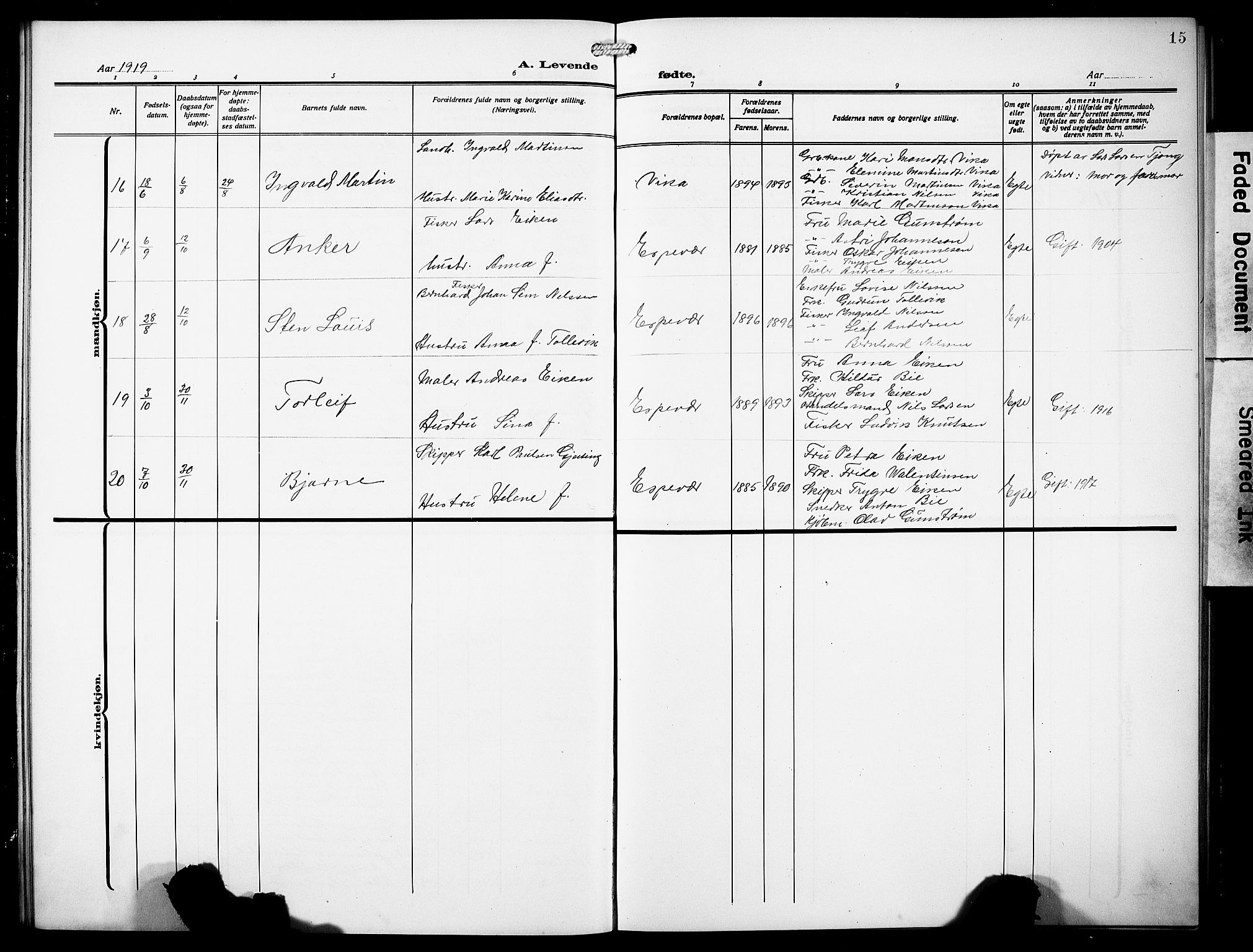 Finnås sokneprestembete, AV/SAB-A-99925/H/Ha/Hab/Habc/L0004: Parish register (copy) no. C 4, 1917-1931, p. 15