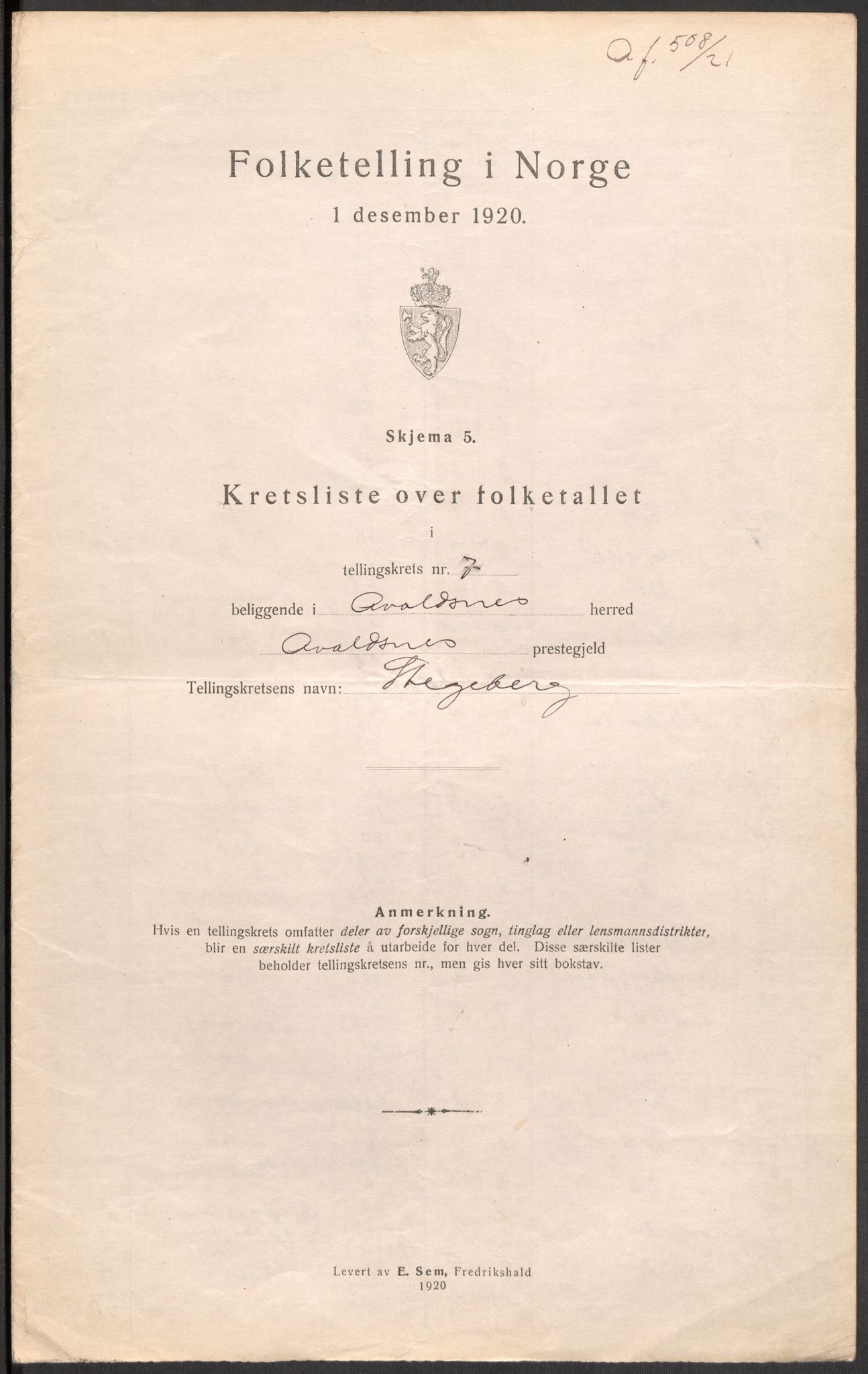 SAST, 1920 census for Avaldsnes, 1920, p. 29