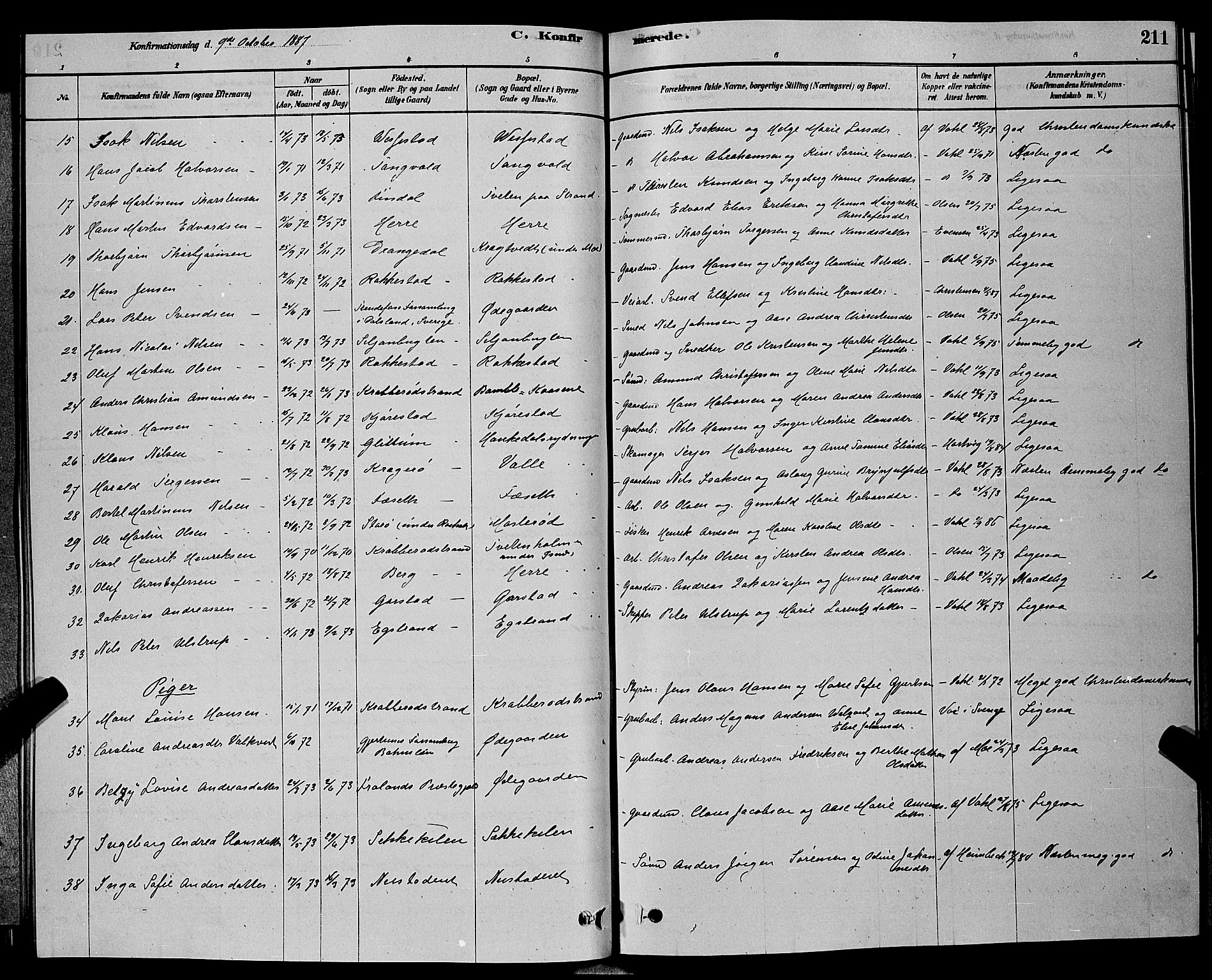 Bamble kirkebøker, AV/SAKO-A-253/G/Ga/L0008: Parish register (copy) no. I 8, 1878-1888, p. 211