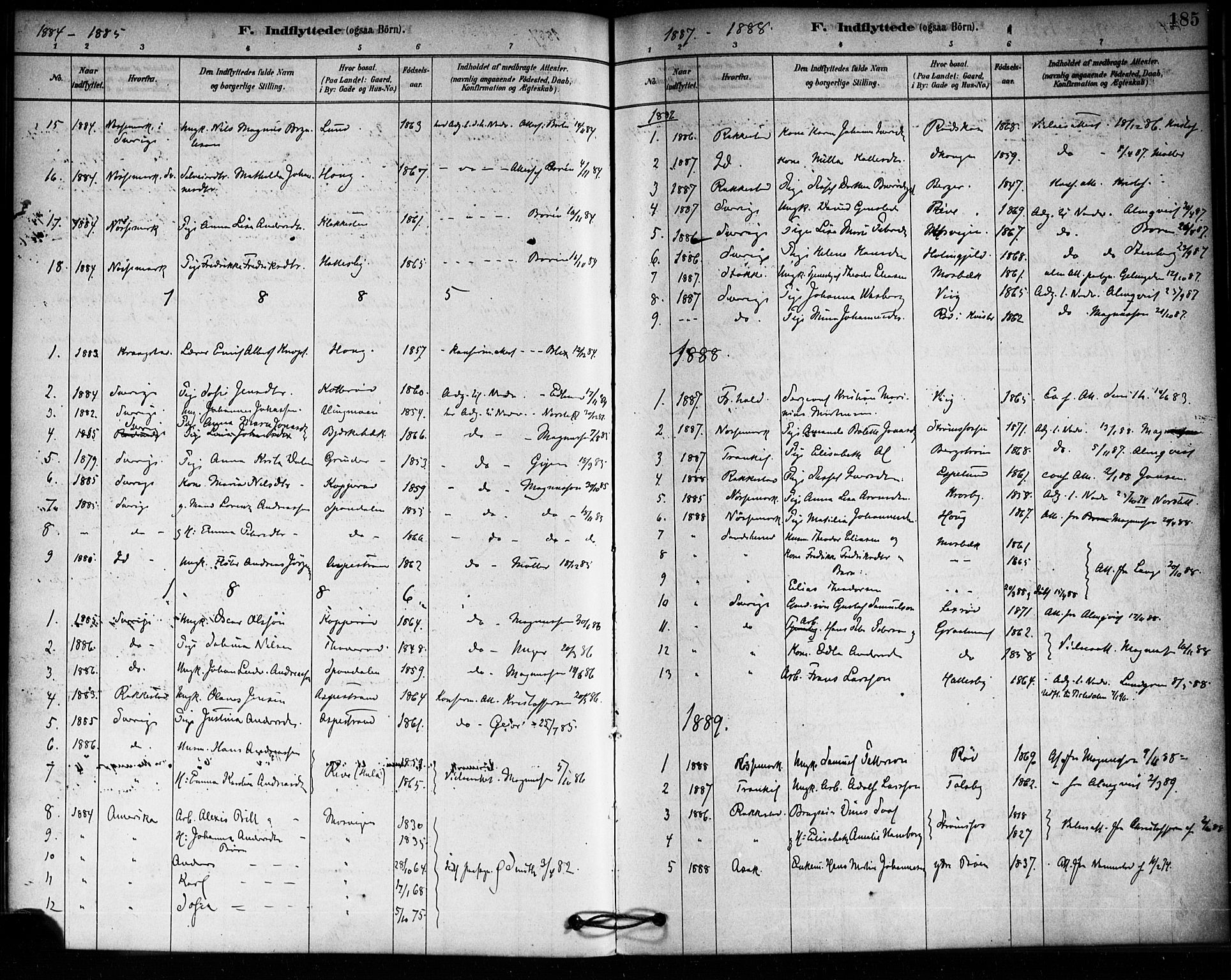 Aremark prestekontor Kirkebøker, SAO/A-10899/F/Fa/L0005: Parish register (official) no. I 5, 1878-1897, p. 185