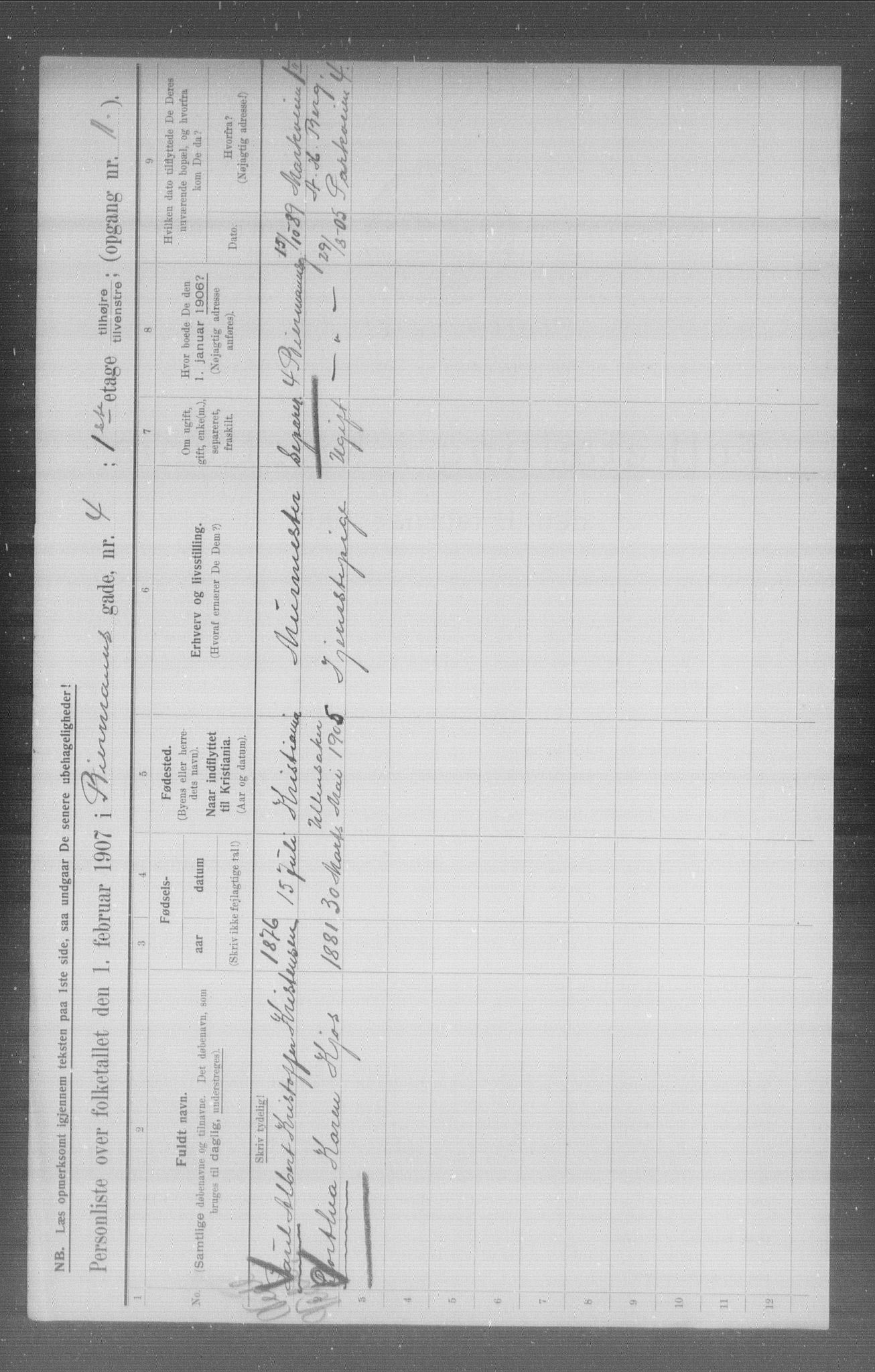 OBA, Municipal Census 1907 for Kristiania, 1907, p. 2598