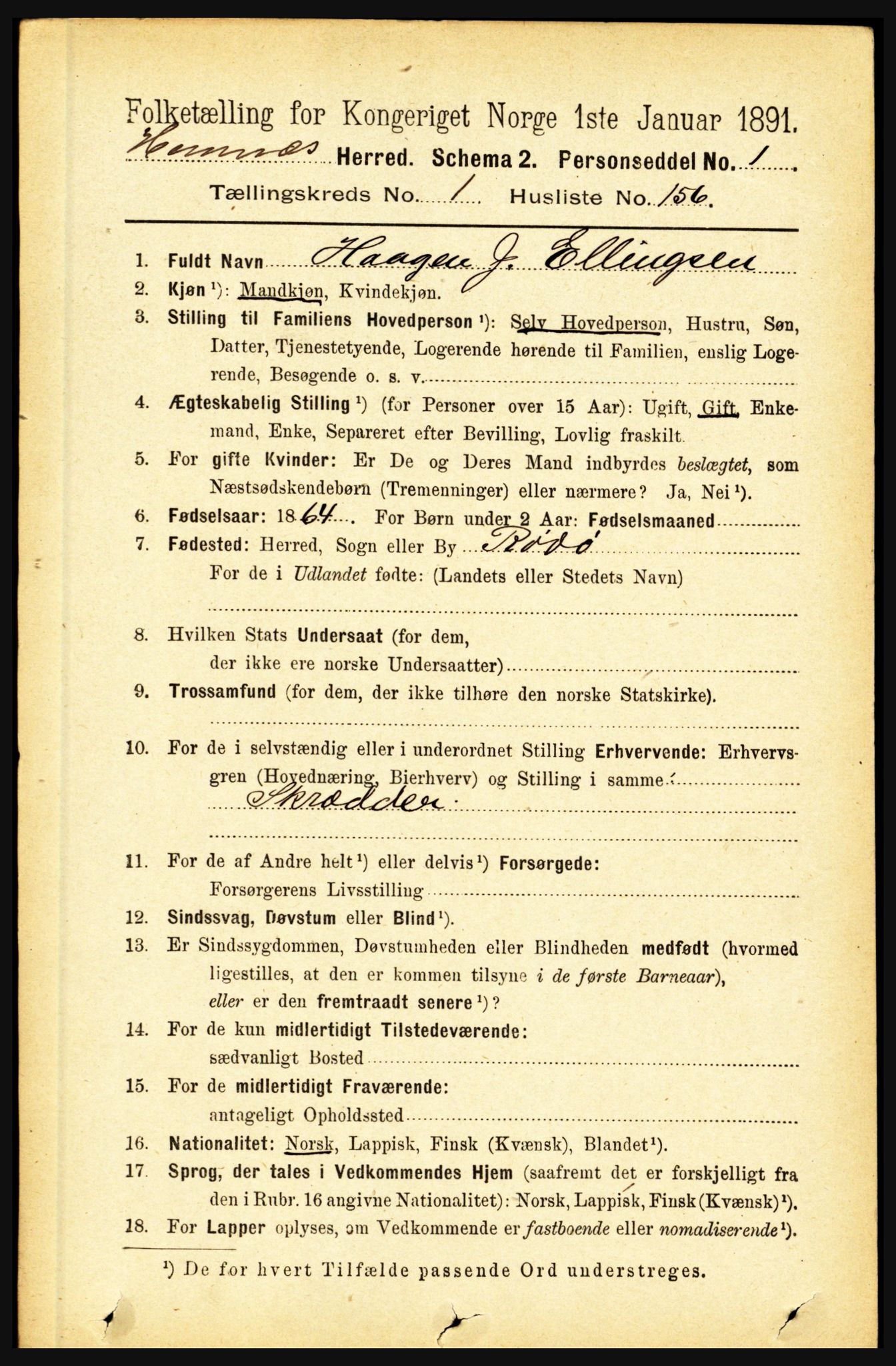 RA, 1891 census for 1832 Hemnes, 1891, p. 1111